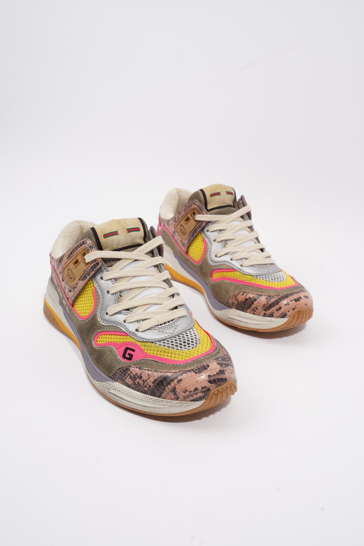 Gucci Ultrapace Sneaker Grey / Yellow / Pink Suede EU 37.5 / UK 4.5