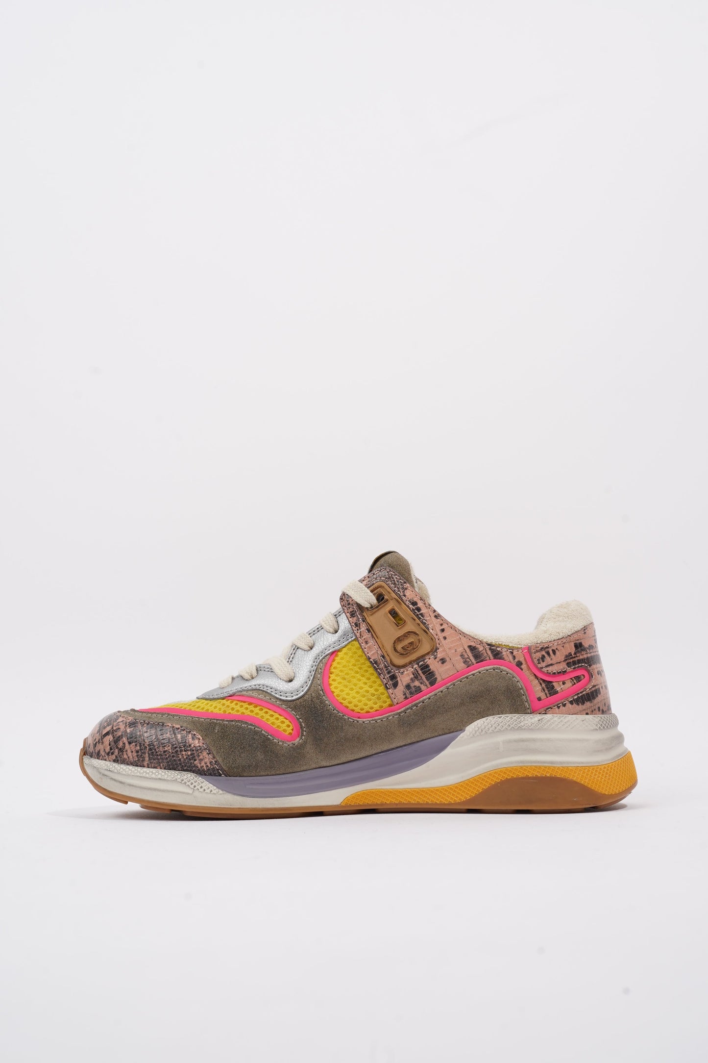 Gucci Ultrapace Sneaker Grey / Yellow / Pink Suede EU 37.5 / UK 4.5