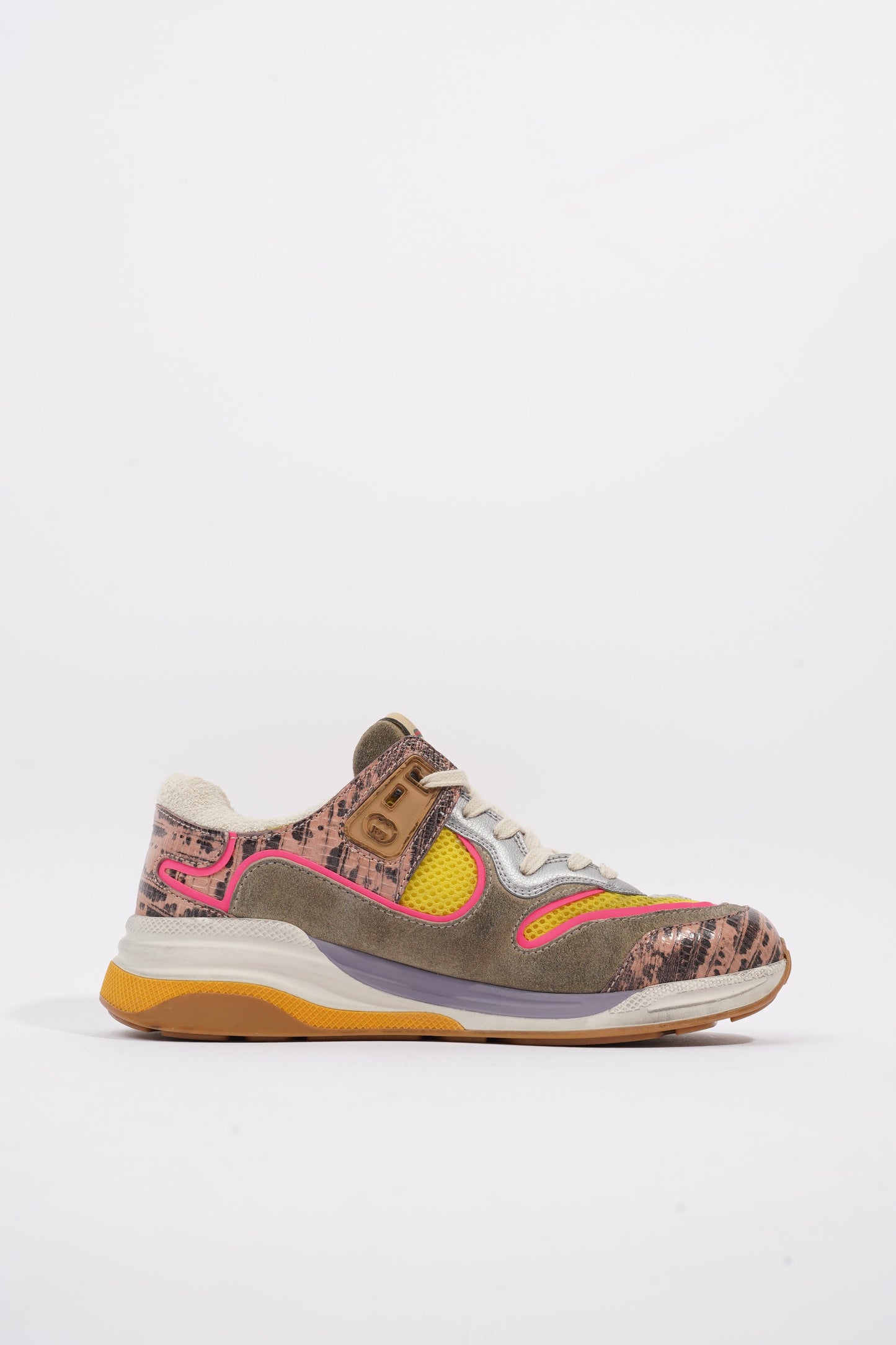 Gucci Ultrapace Sneaker Grey / Yellow / Pink Suede EU 37.5 / UK 4.5