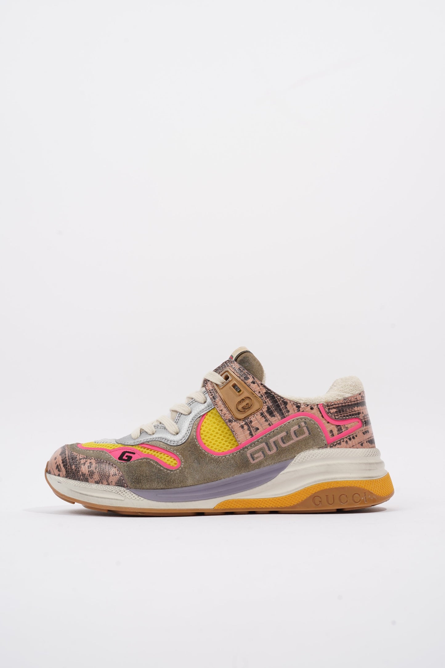 Gucci Ultrapace Sneaker Grey / Yellow / Pink Suede EU 37.5 / UK 4.5