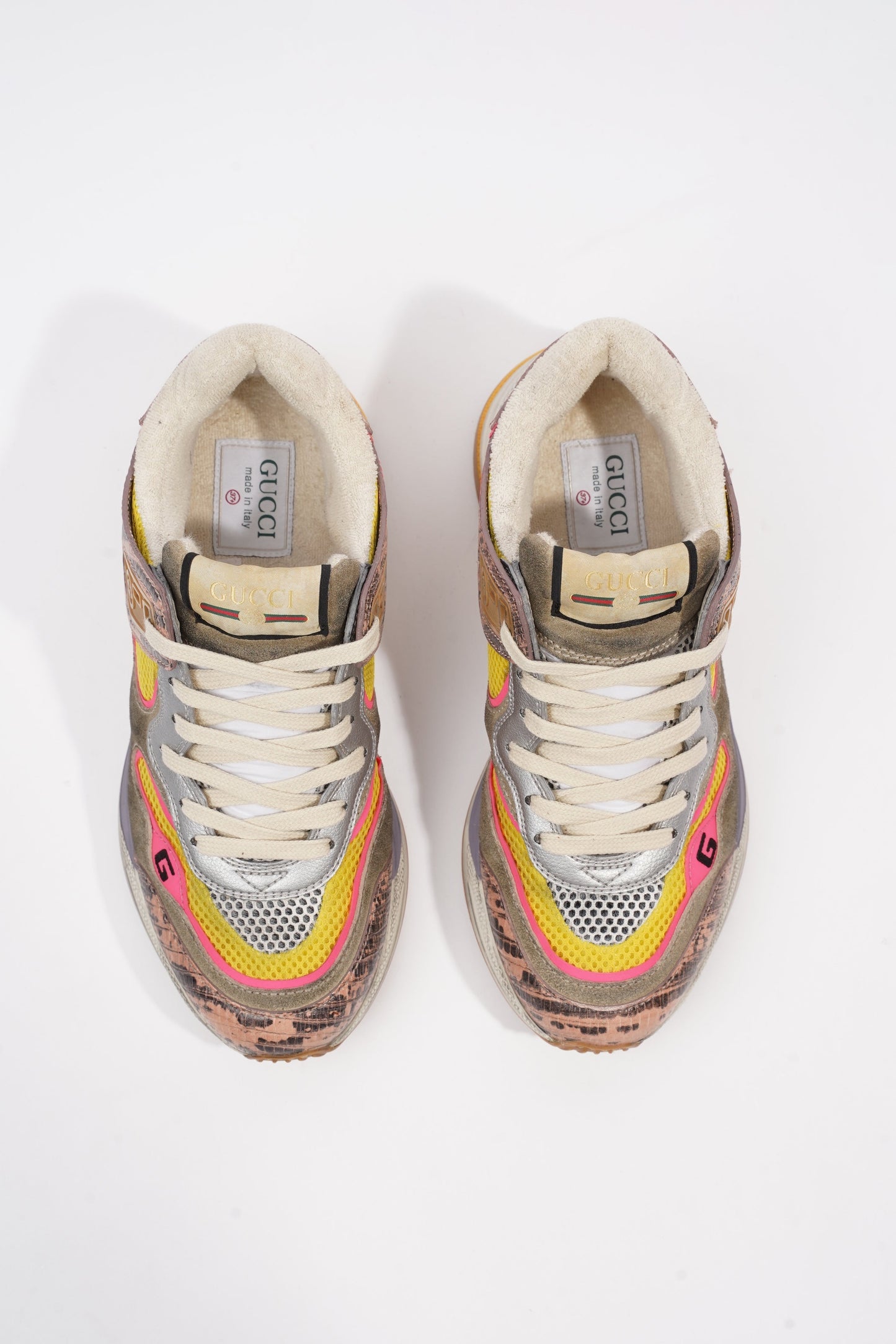 Gucci Ultrapace Sneaker Grey / Yellow / Pink Suede EU 37.5 / UK 4.5