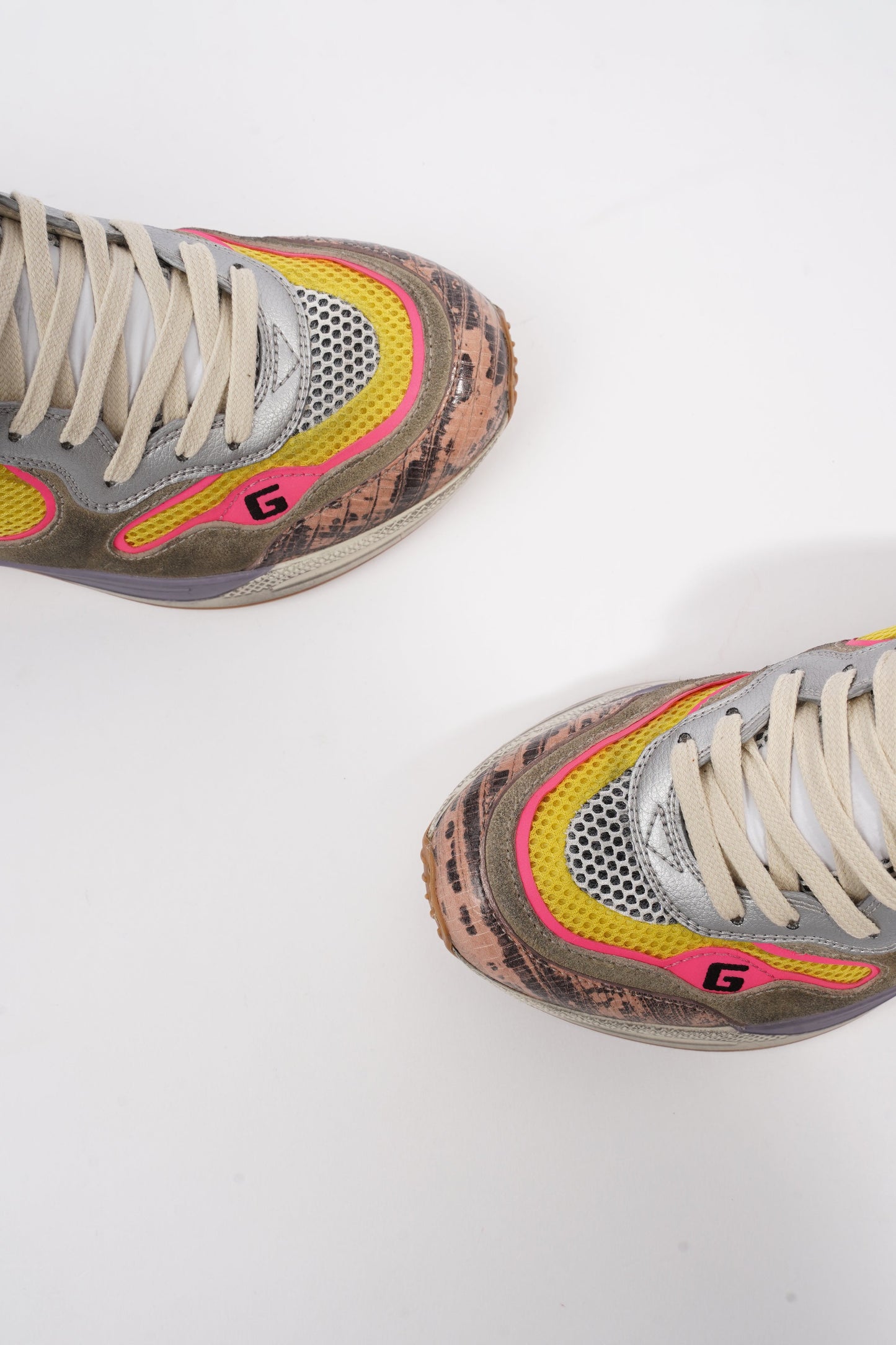 Gucci Ultrapace Sneaker Grey / Yellow / Pink Suede EU 37.5 / UK 4.5