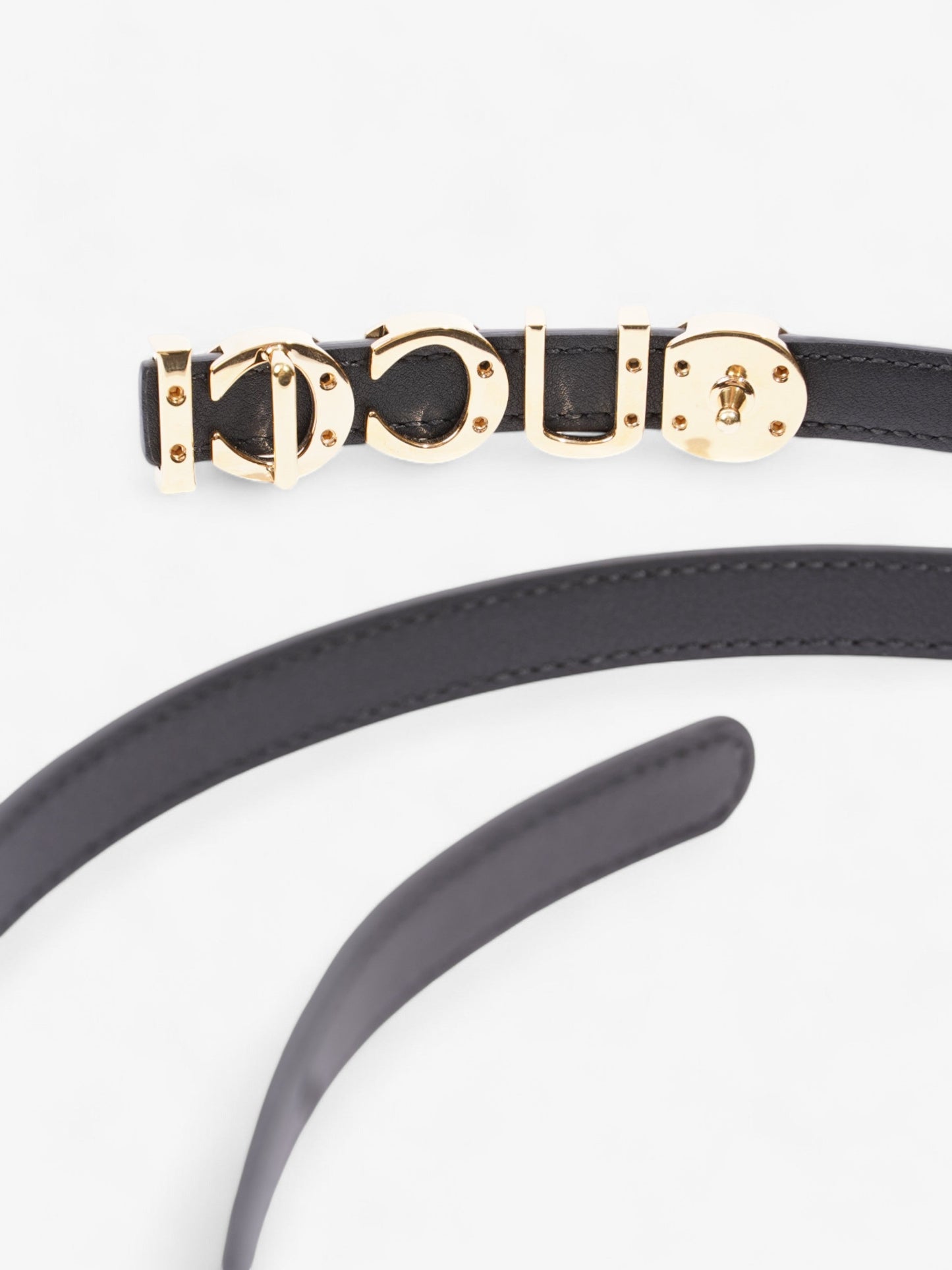 Gucci Buckle Thin Belt Black / Gold Leather 105cm / 42"