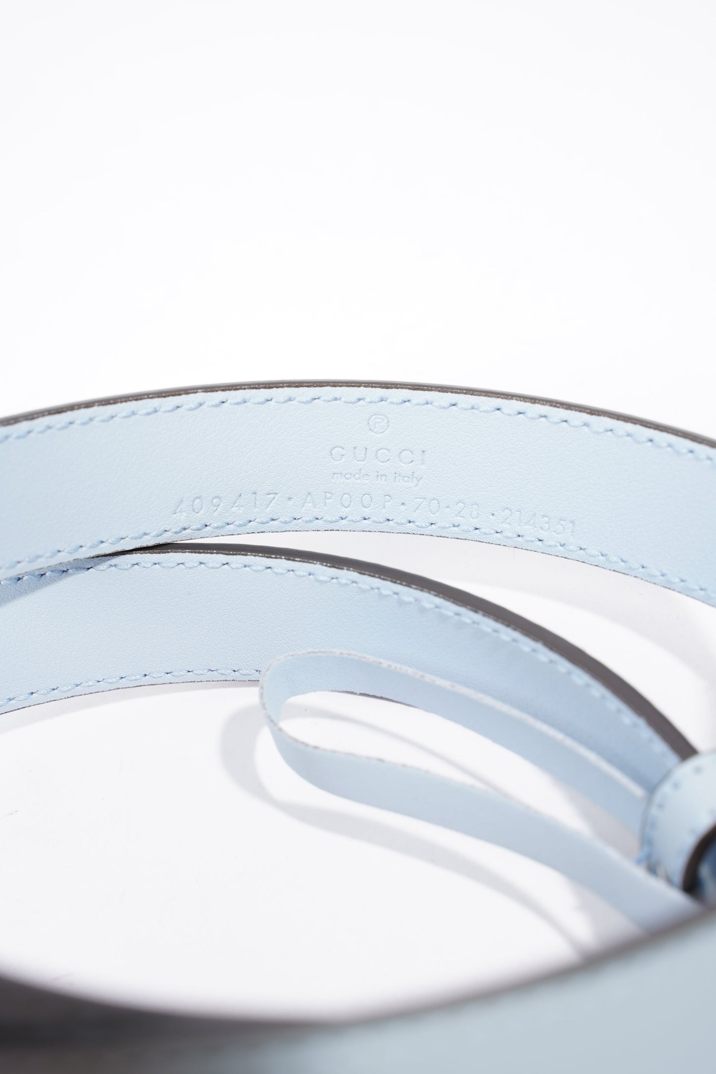 Gucci Interlocking Belt Baby Blue Leather 70cm 28"