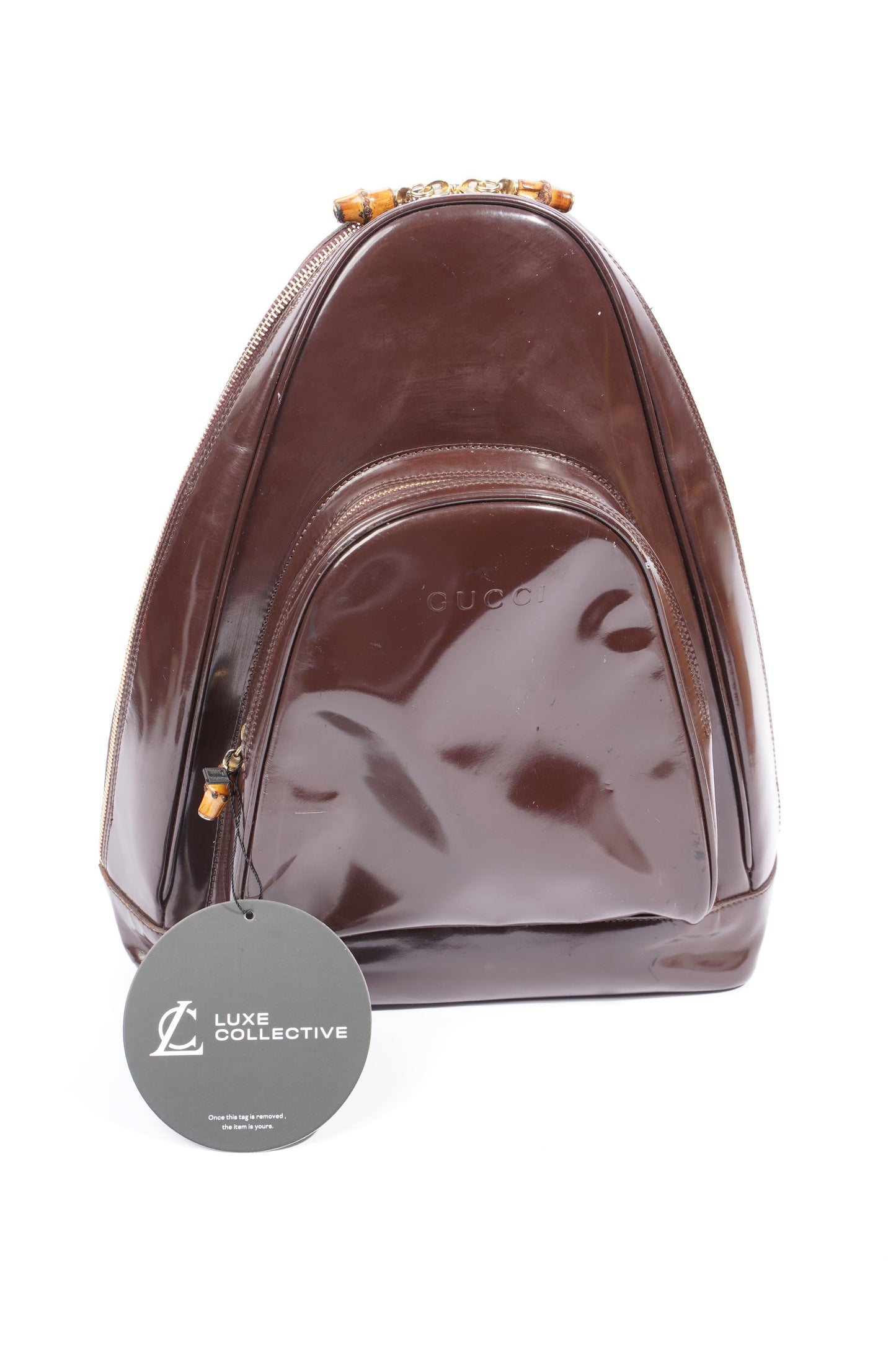 Gucci Bamboo Sling Bag Brown Patent Leather
