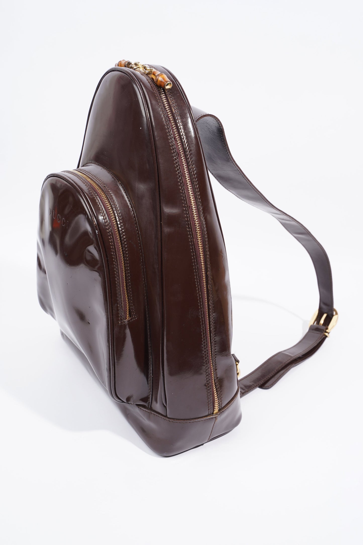 Gucci Bamboo Sling Bag Brown Patent Leather