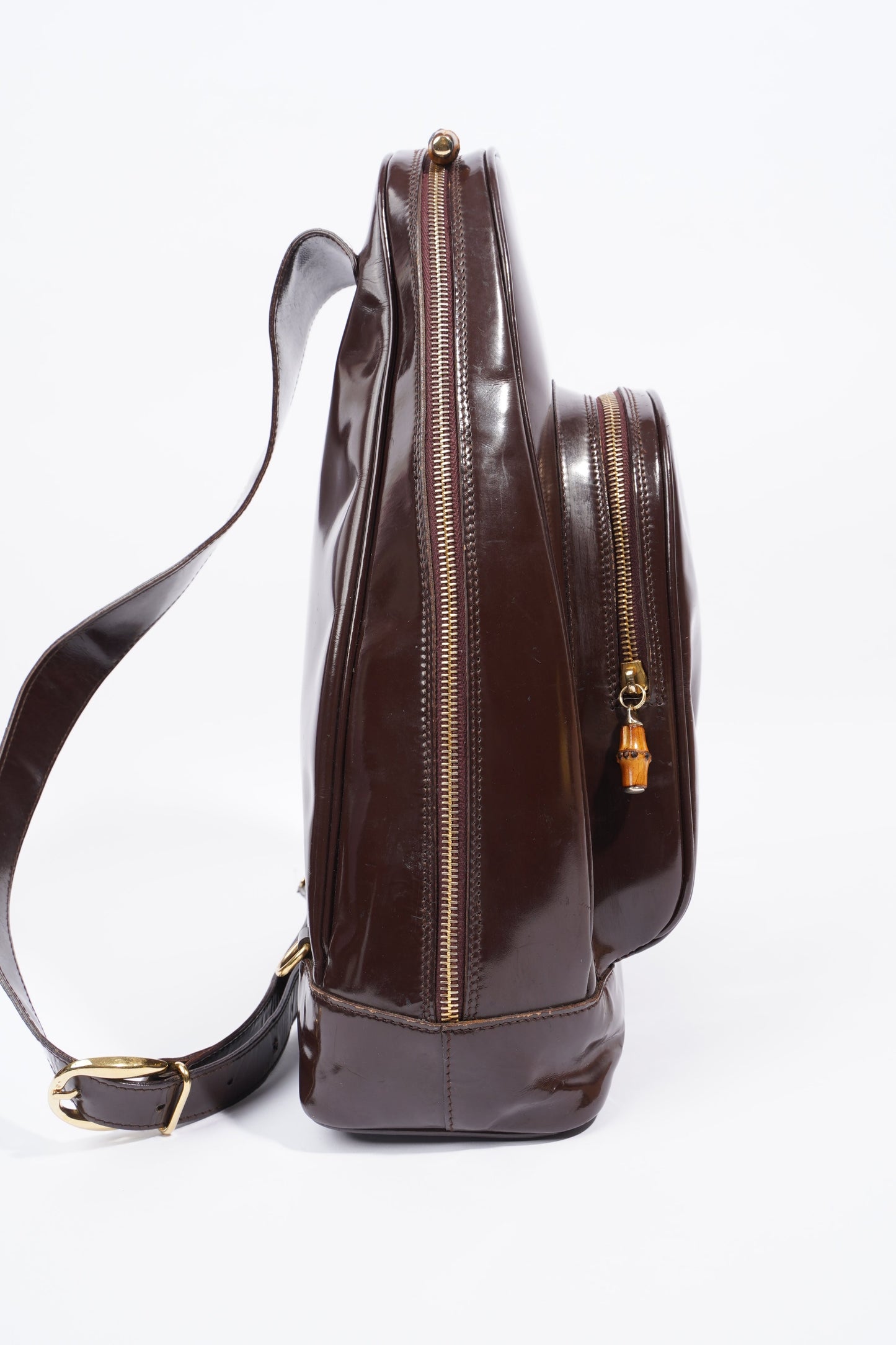 Gucci Bamboo Sling Bag Brown Patent Leather