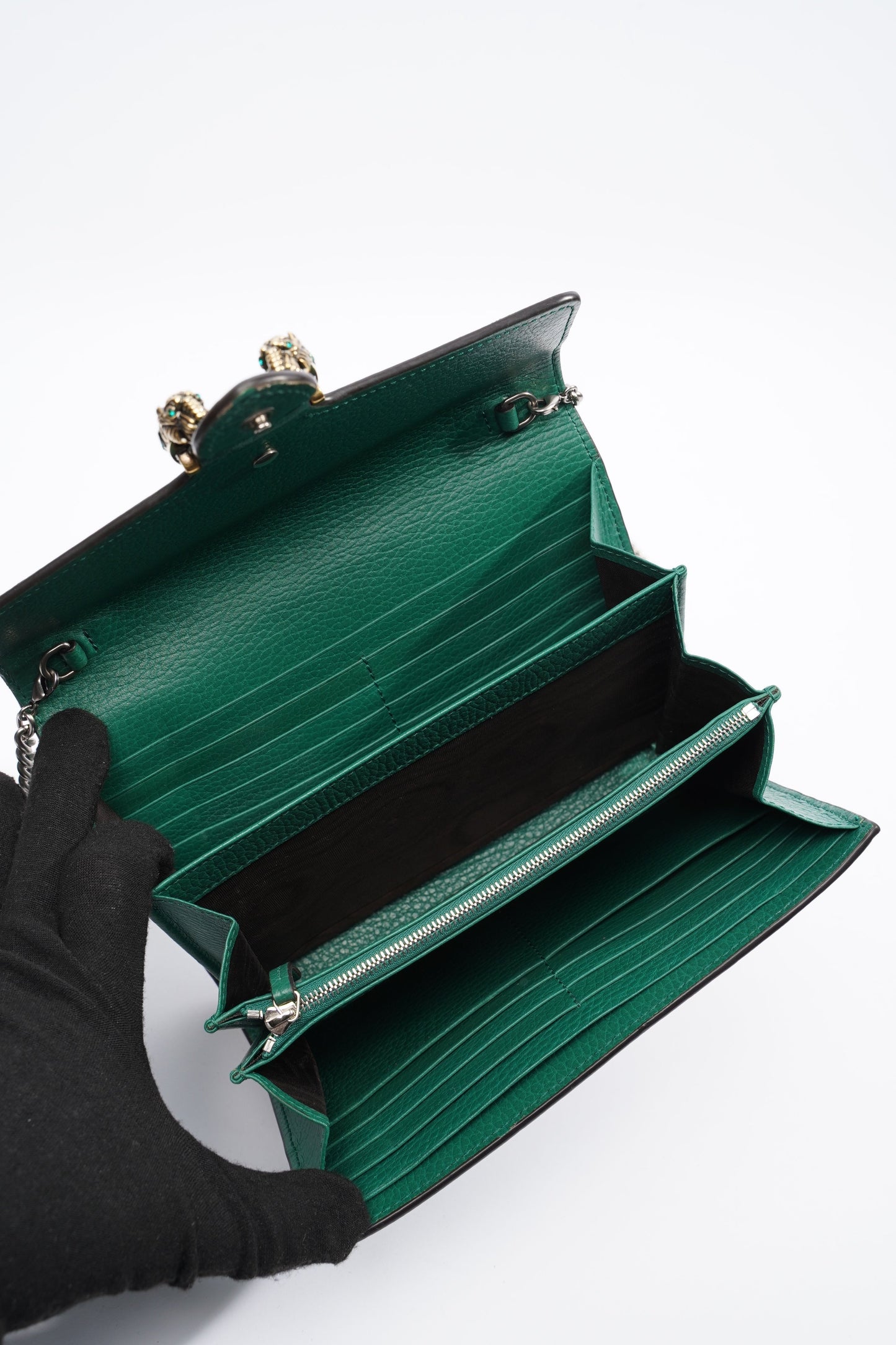 Gucci Dionysus Chain Wallet Green Leather