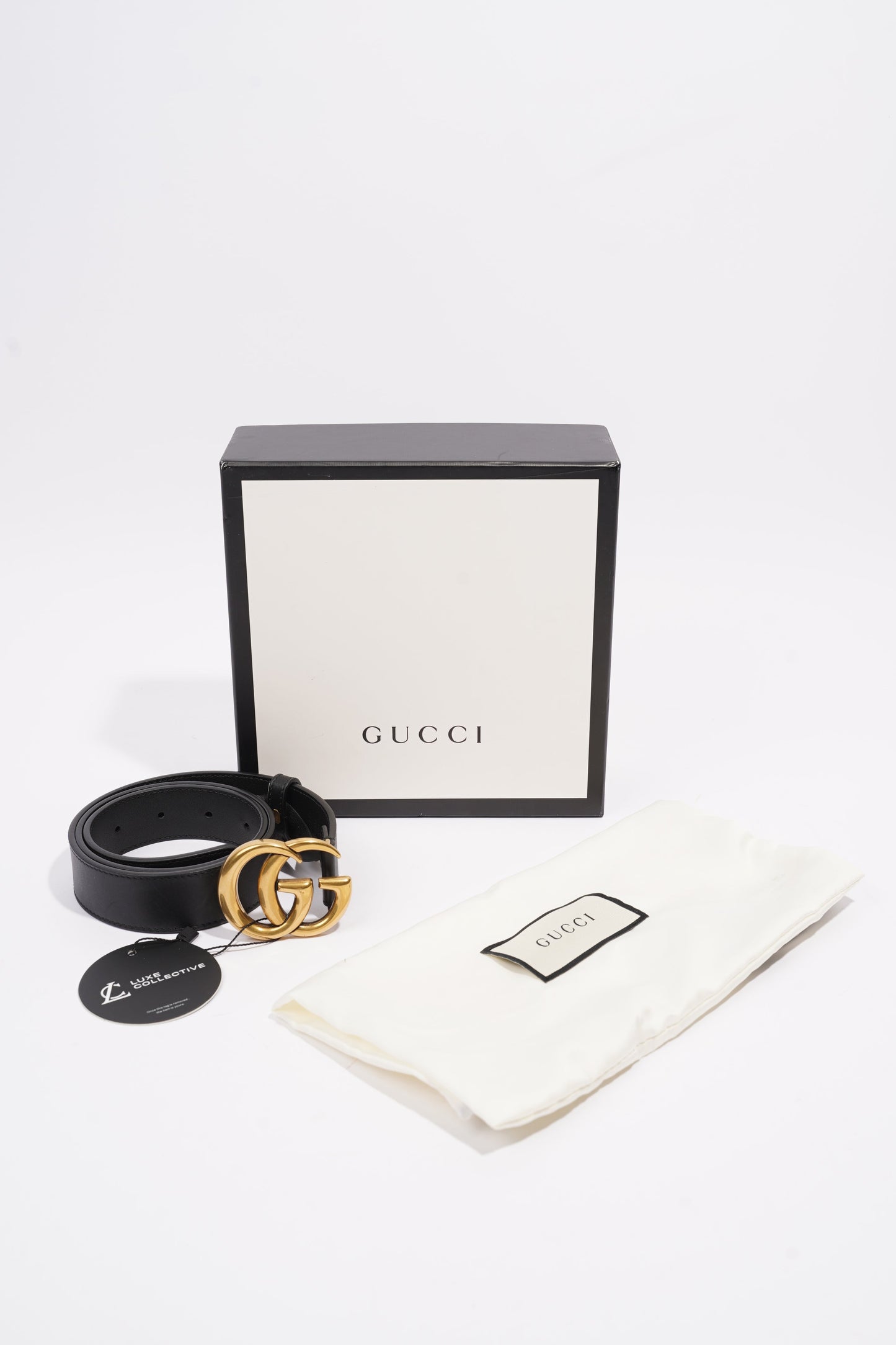 Gucci Marmont Belt Black / Gold Leather 75cm 30"