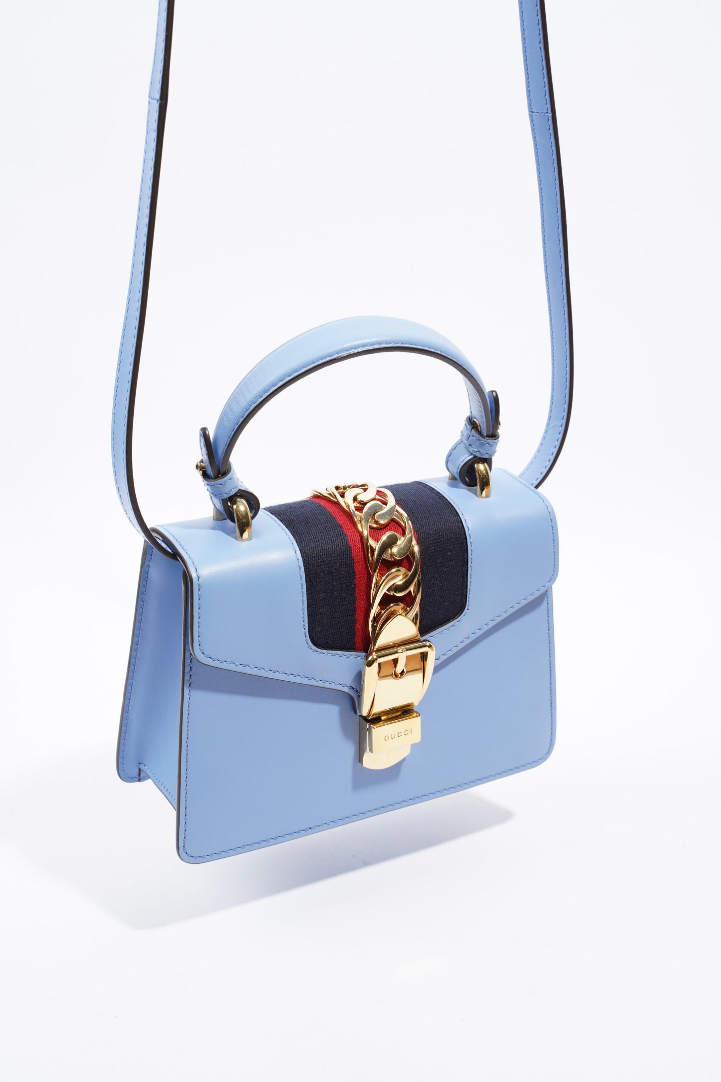 Gucci Sylvie Blue Leather Mini