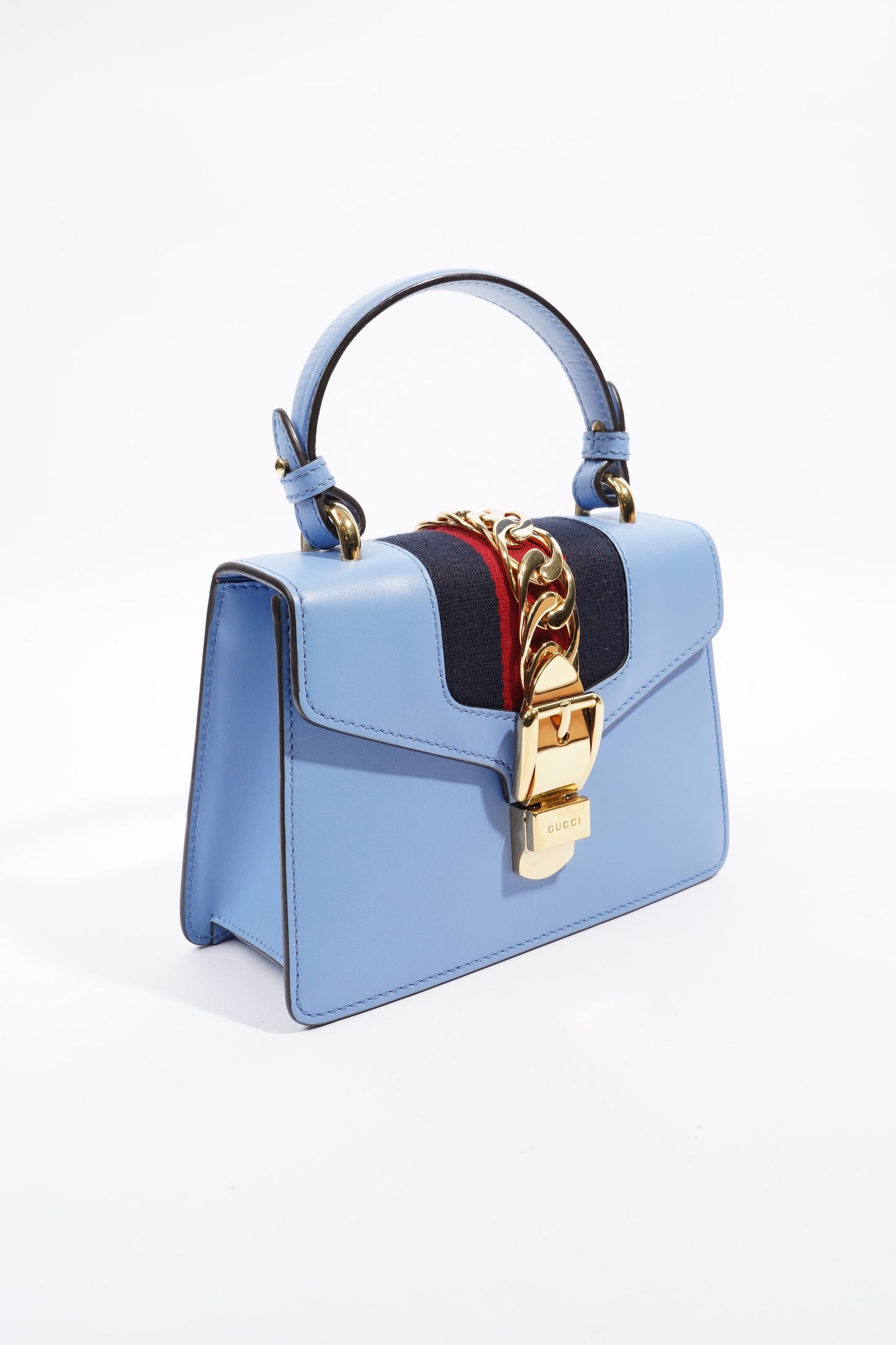 Gucci Sylvie Blue Leather Mini