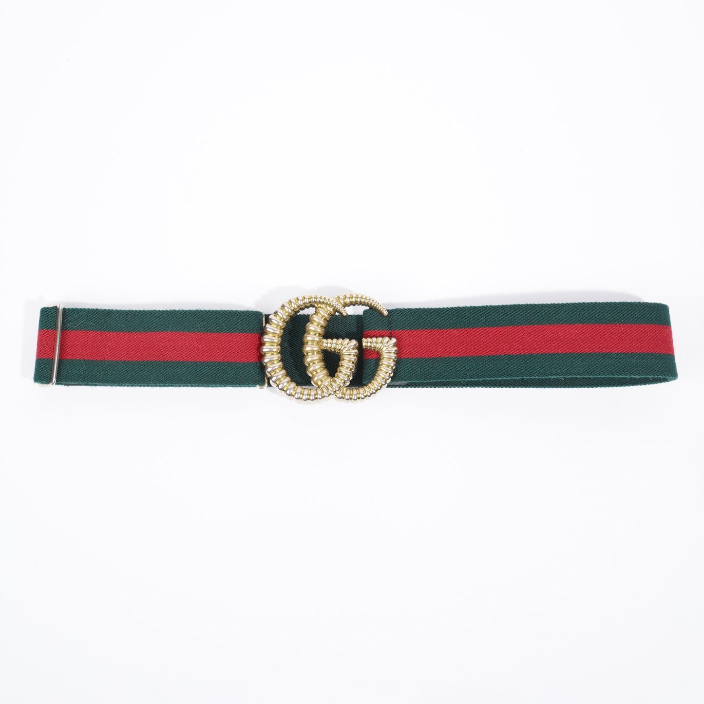 Gucci Elastic Torchon Double G Buckle Belt Red / Green Elastic 70cm 28"