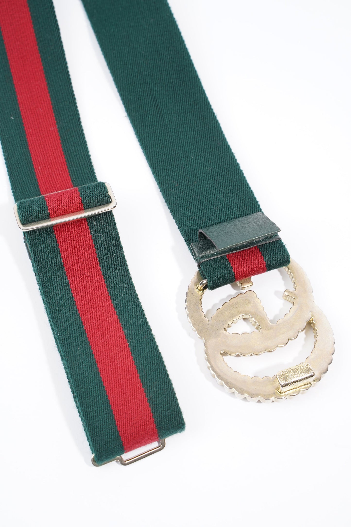 Gucci Elastic Torchon Double G Buckle Belt Red / Green Elastic 70cm 28"