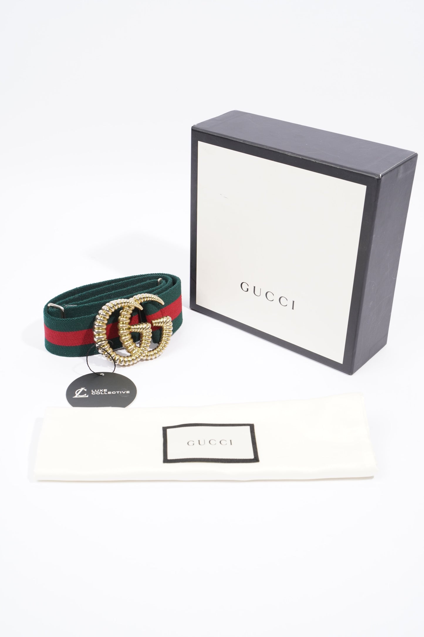 Gucci Elastic Torchon Double G Buckle Belt Red / Green Elastic 70cm 28"