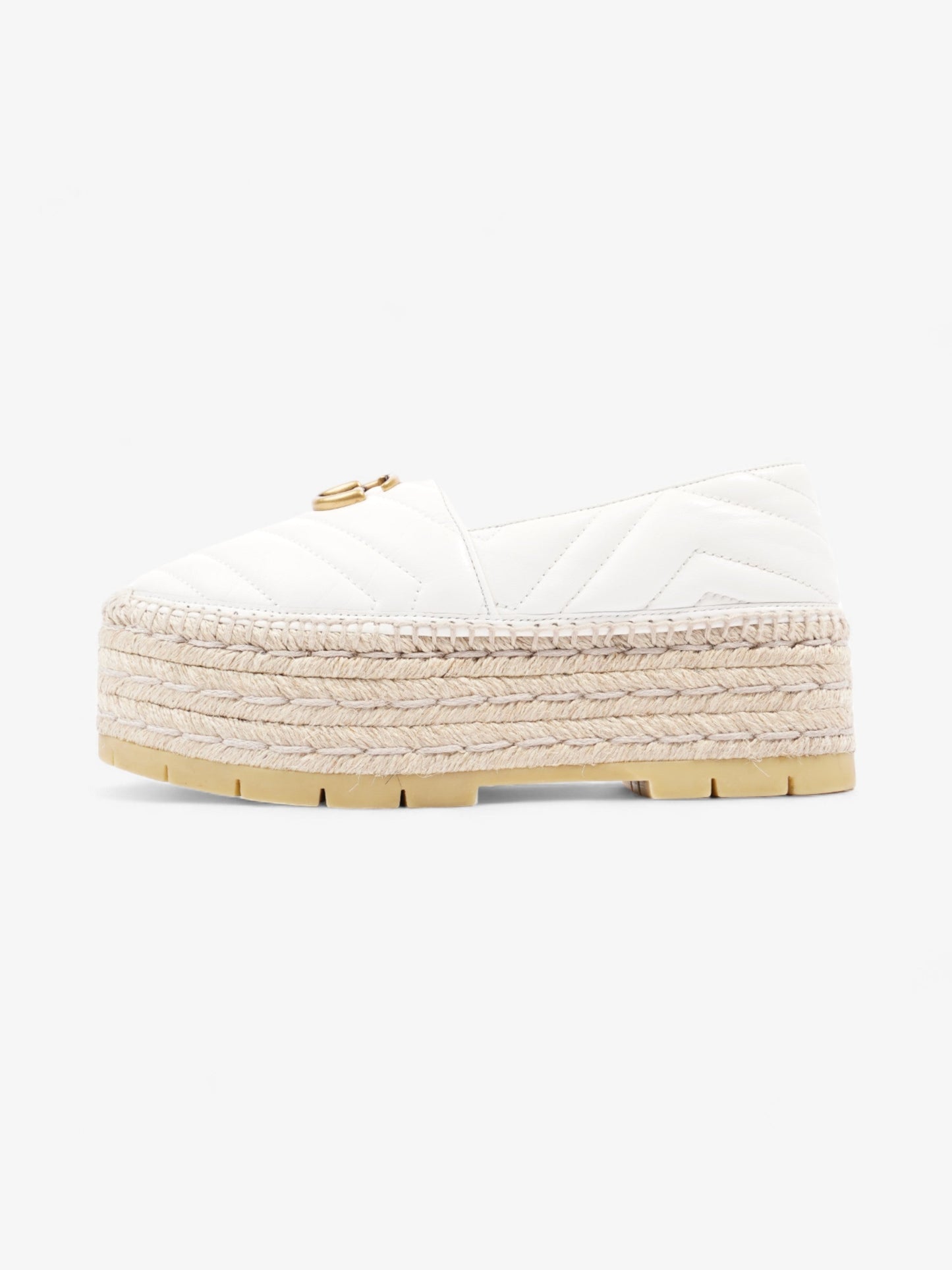Gucci GG Marmont Platform Espadrille White / Gold Nappa Leather EU 36.5 UK 3.5
