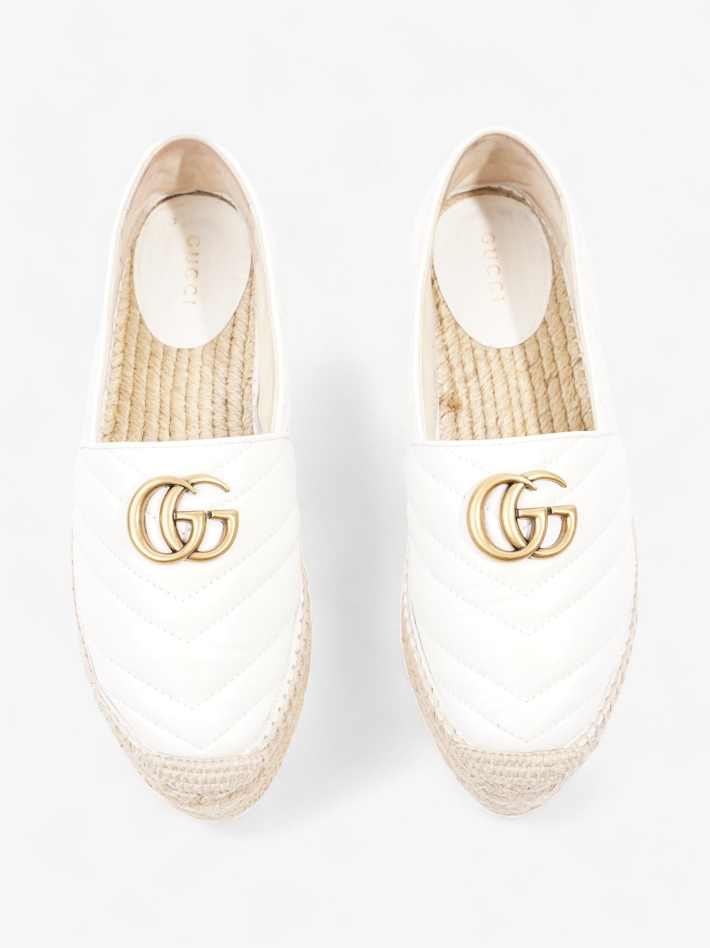 Gucci GG Marmont Platform Espadrille White / Gold Nappa Leather EU 36.5 UK 3.5