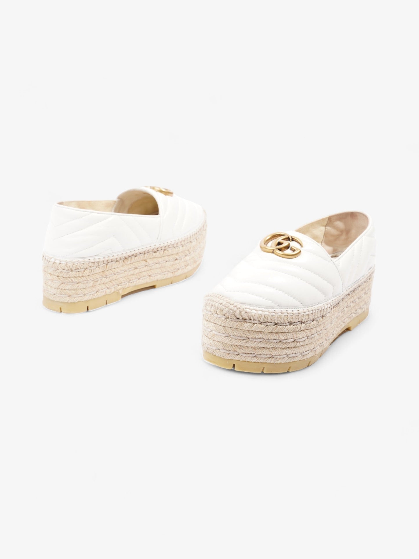 Gucci GG Marmont Platform Espadrille White / Gold Nappa Leather EU 36.5 UK 3.5