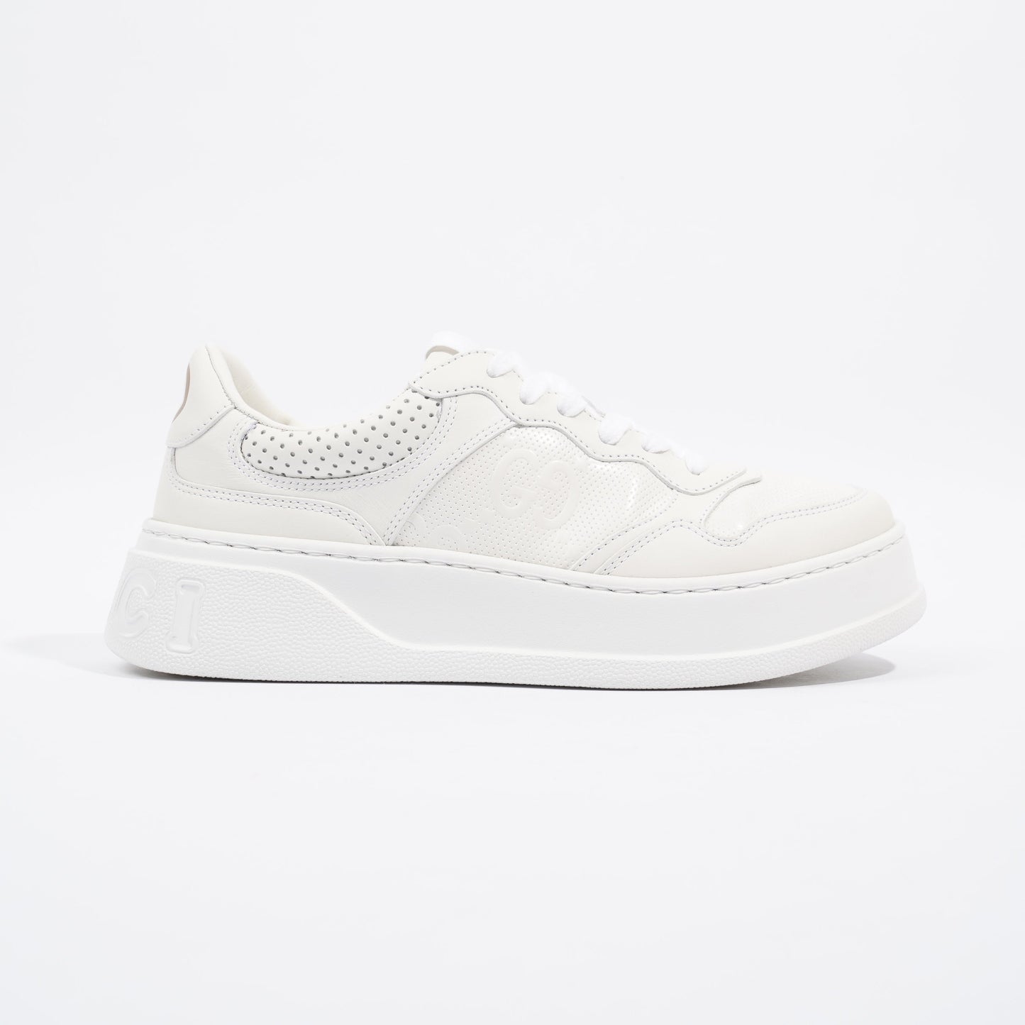 Gucci GG Logo  White Embossed Leather EU 38.5 UK 5.5