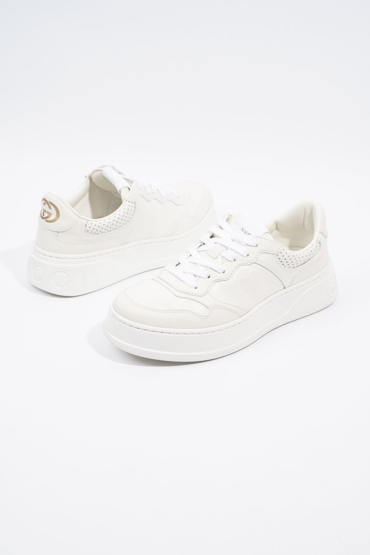 Gucci GG Logo  White Embossed Leather EU 38.5 UK 5.5
