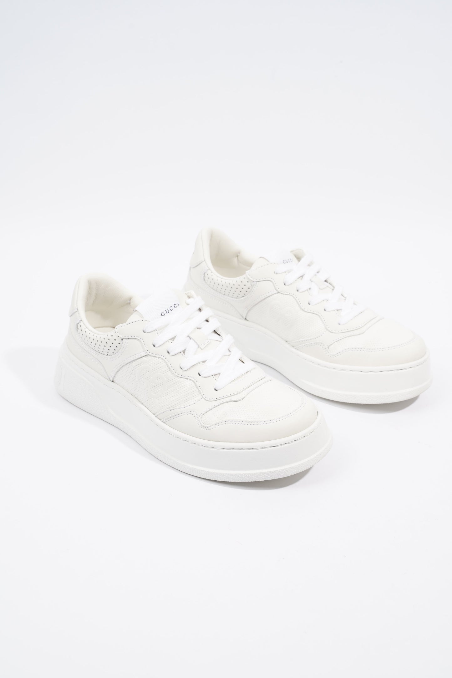 Gucci GG Logo  White Embossed Leather EU 38.5 UK 5.5