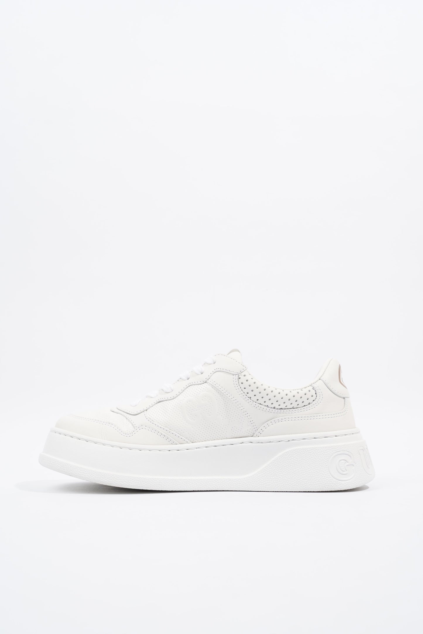 Gucci GG Logo  White Embossed Leather EU 38.5 UK 5.5