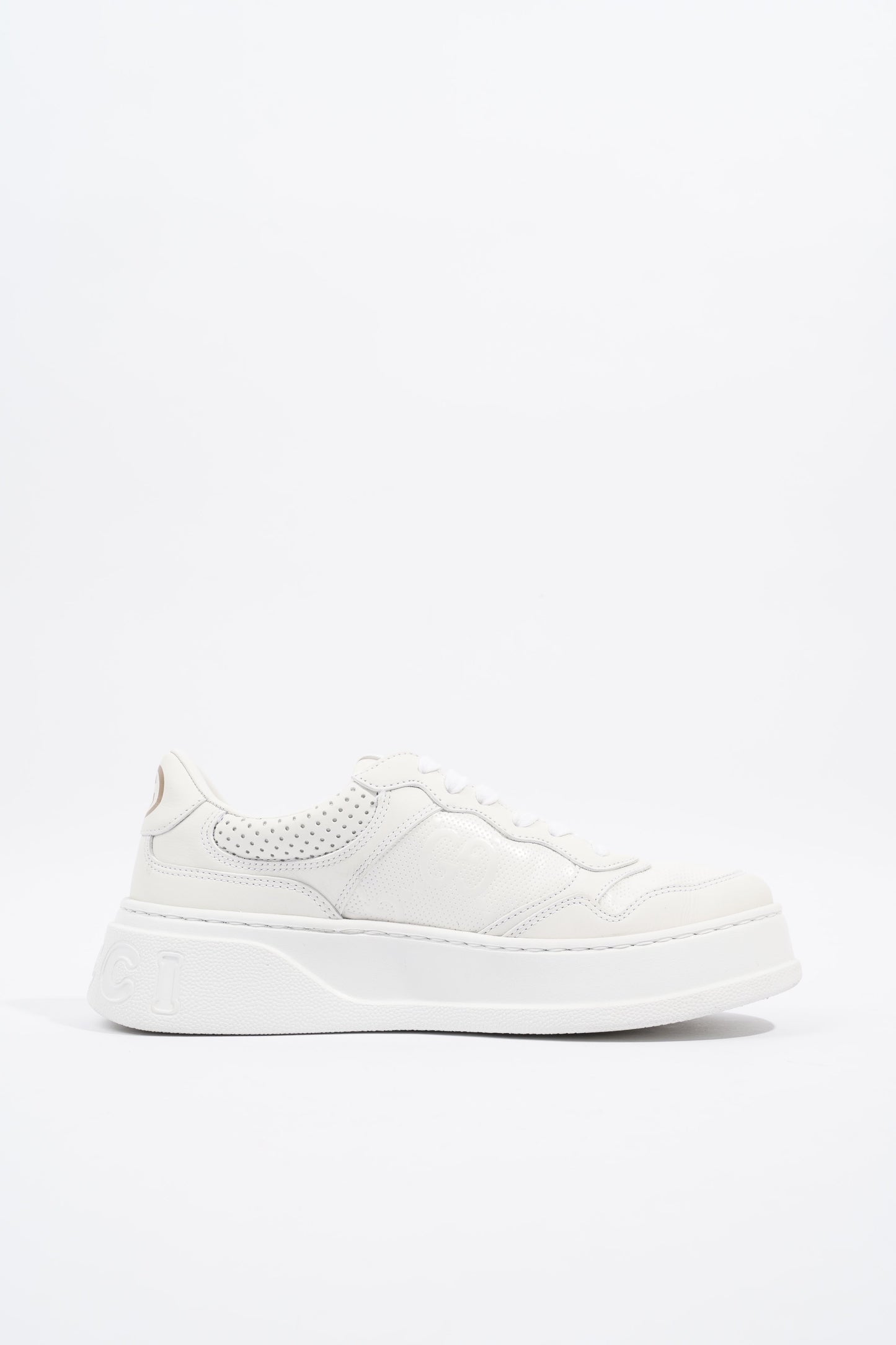 Gucci GG Logo  White Embossed Leather EU 38.5 UK 5.5