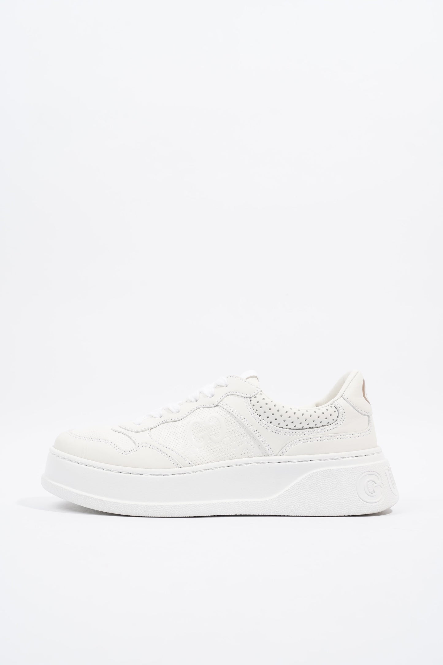 Gucci GG Logo  White Embossed Leather EU 38.5 UK 5.5