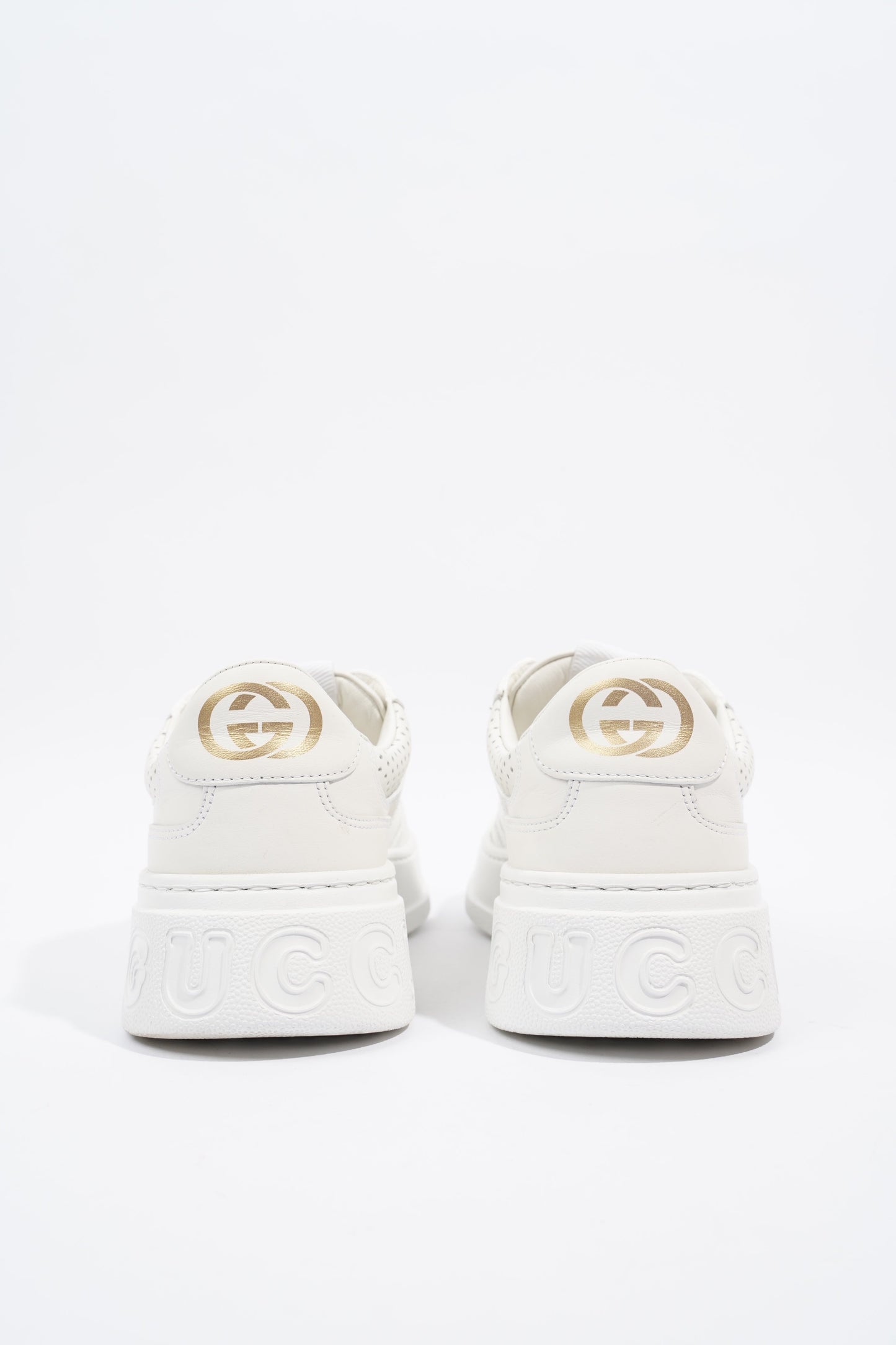 Gucci GG Logo  White Embossed Leather EU 38.5 UK 5.5