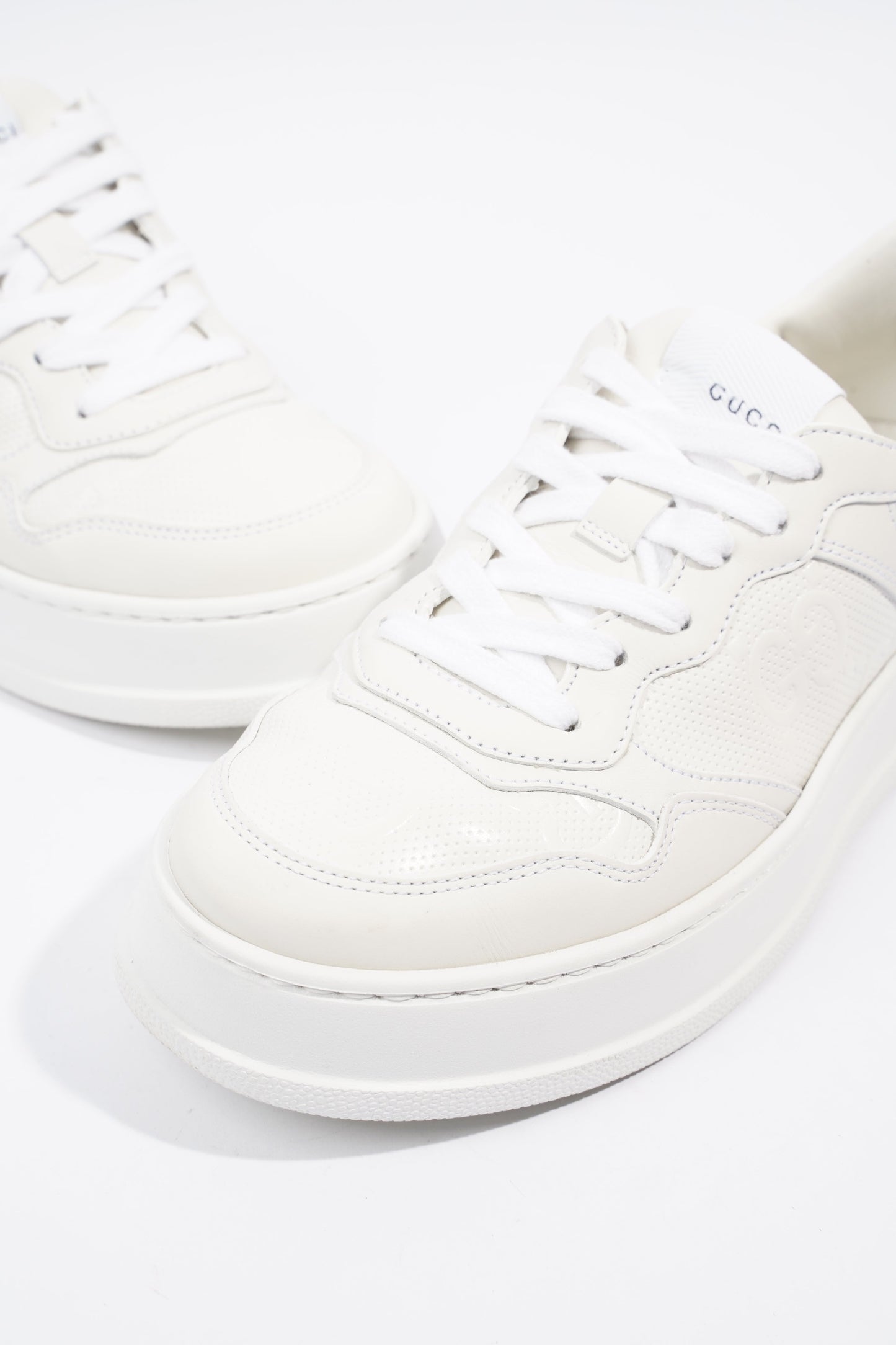 Gucci GG Logo  White Embossed Leather EU 38.5 UK 5.5