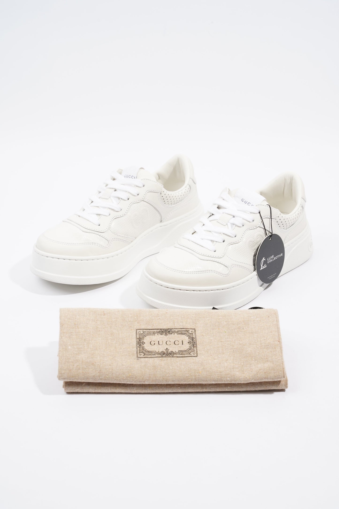 Gucci GG Logo  White Embossed Leather EU 38.5 UK 5.5