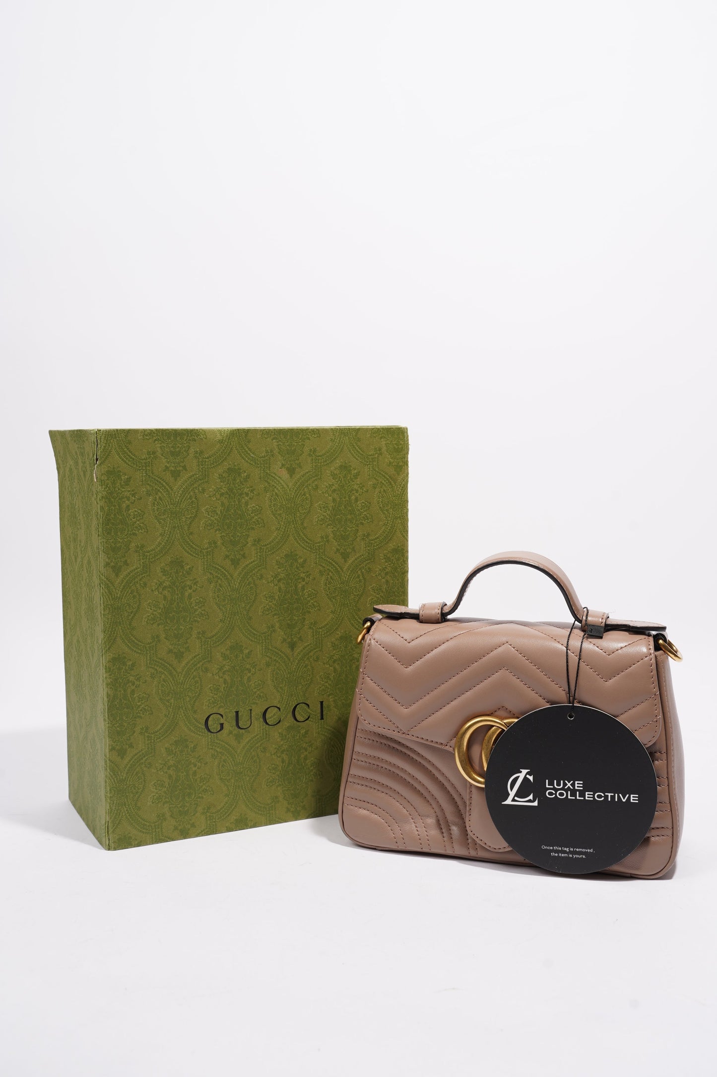 Gucci GG Marmont Top Handle Flap Bag Mauve Leather Mini