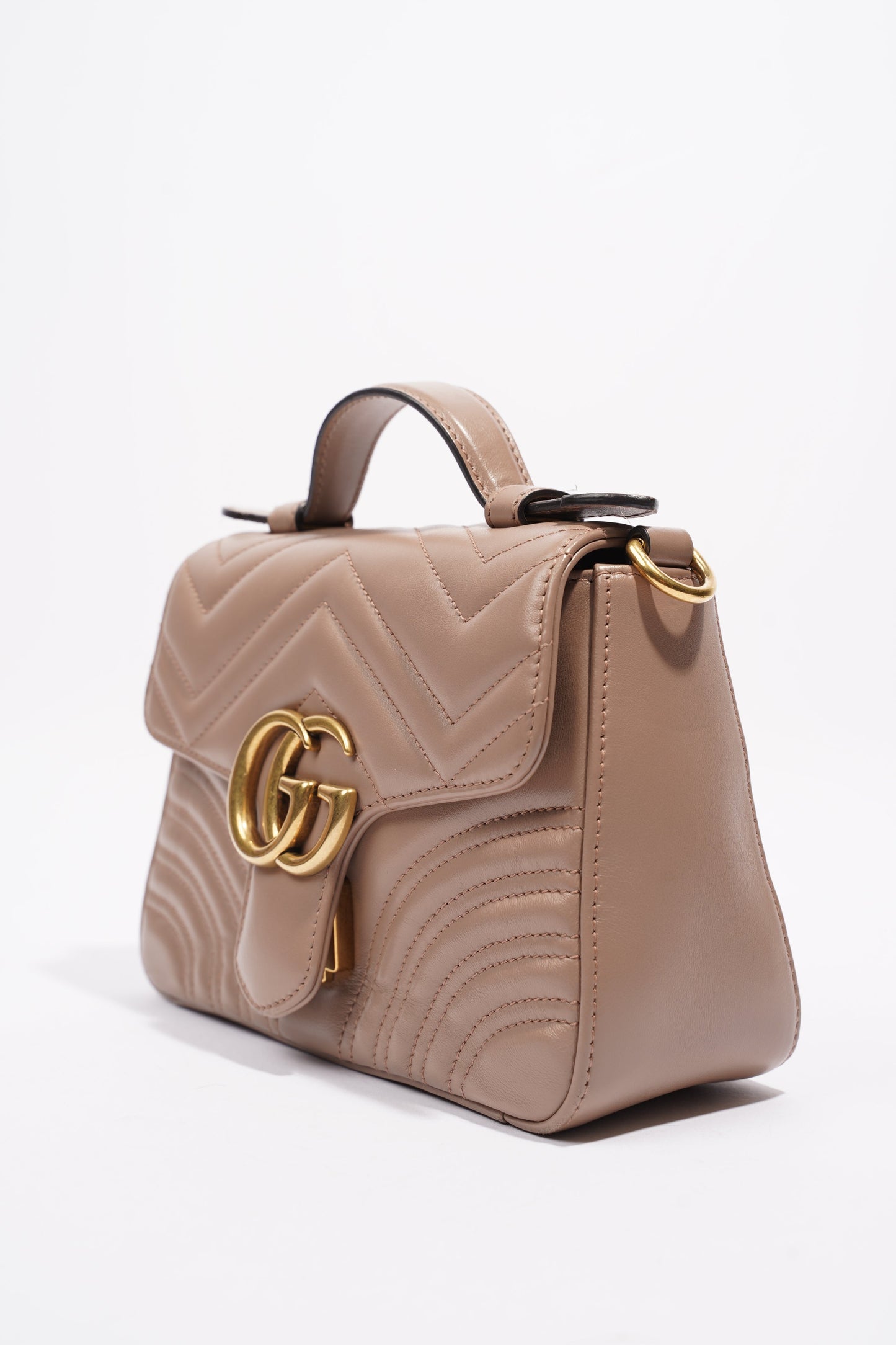 Gucci GG Marmont Top Handle Flap Bag Mauve Leather Mini