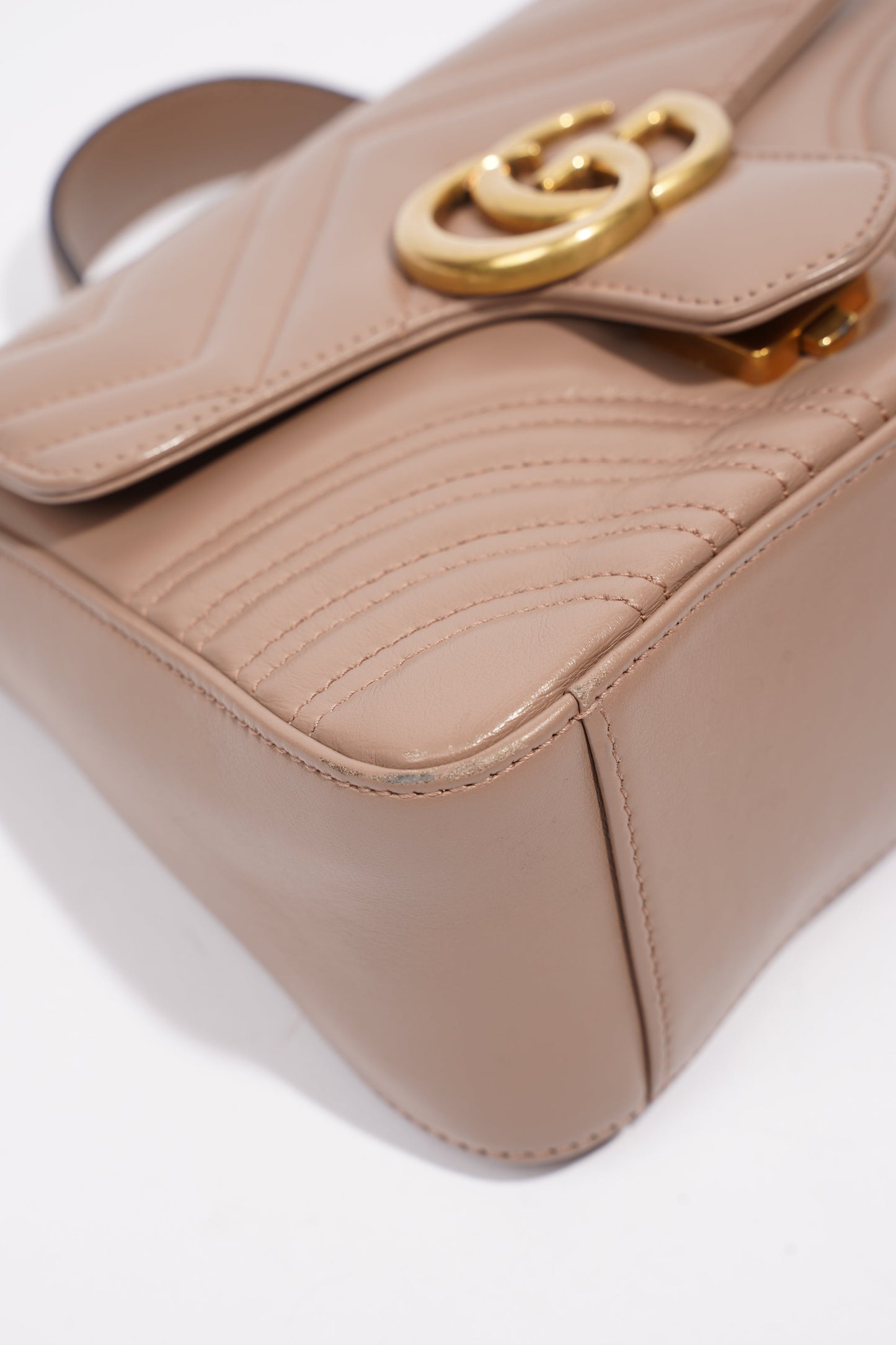 Gucci GG Marmont Top Handle Flap Bag Mauve Leather Mini