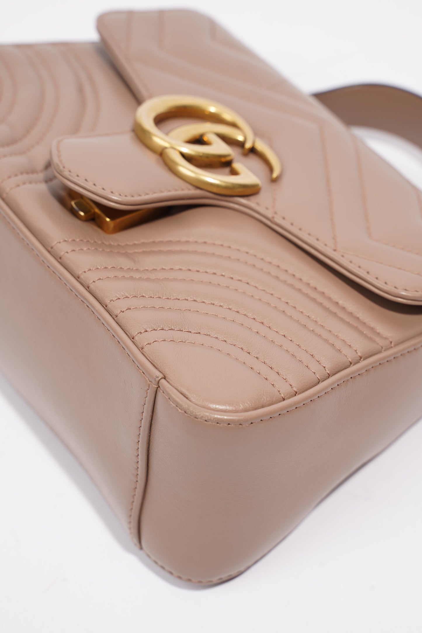 Gucci GG Marmont Top Handle Flap Bag Mauve Leather Mini