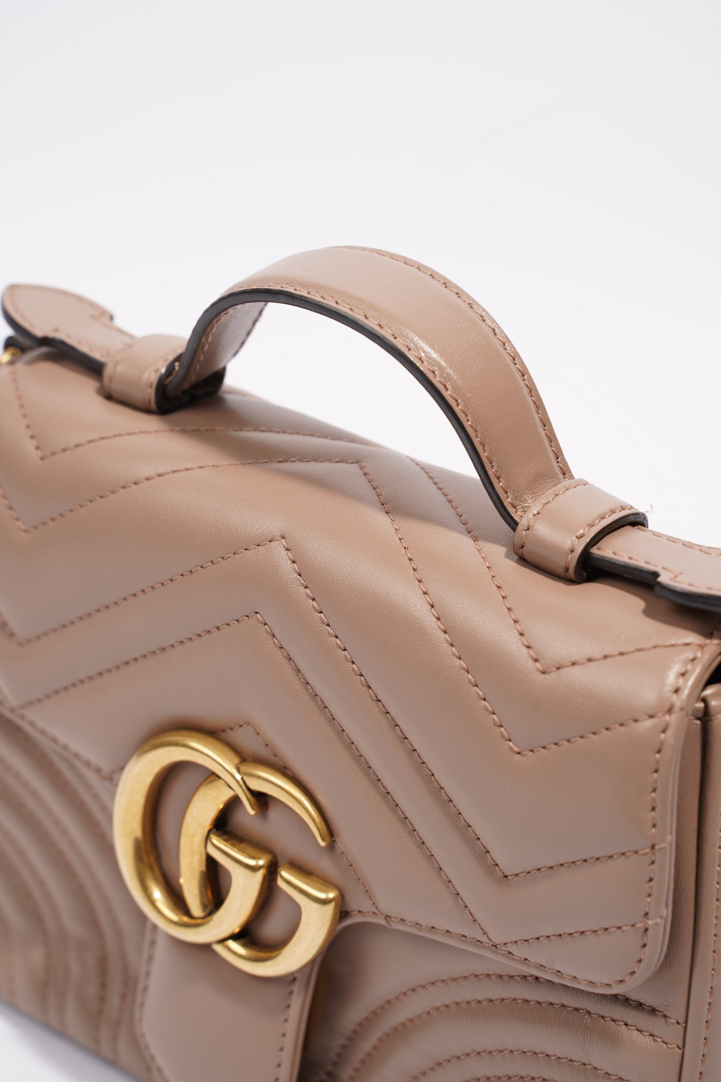 Gucci GG Marmont Top Handle Flap Bag Mauve Leather Mini