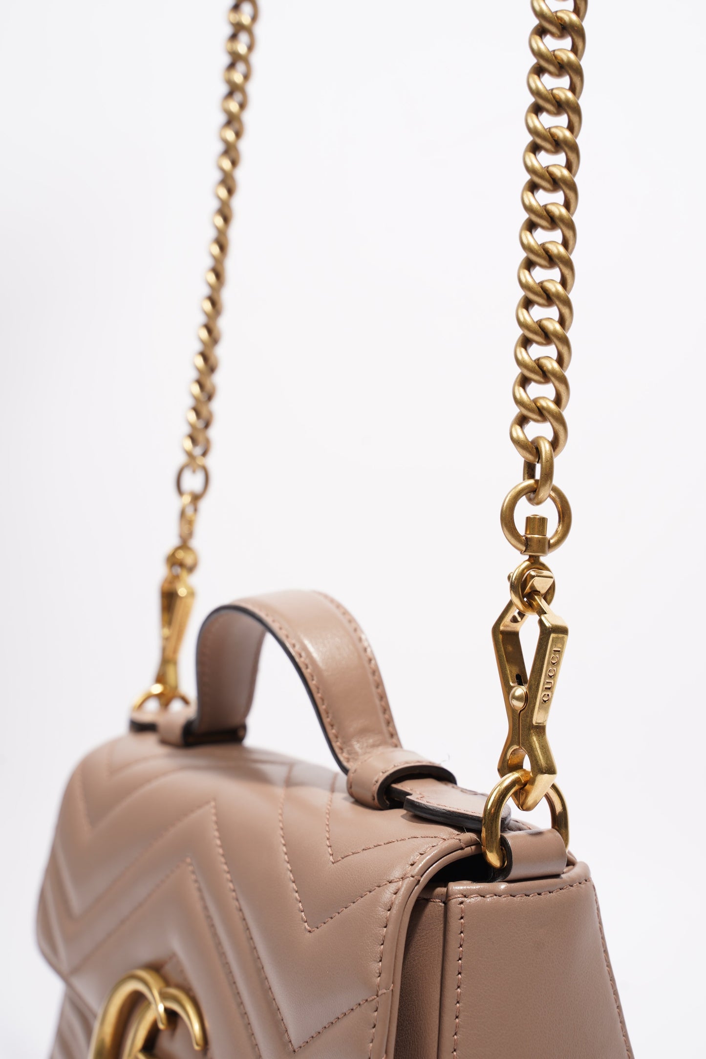 Gucci GG Marmont Top Handle Flap Bag Mauve Leather Mini