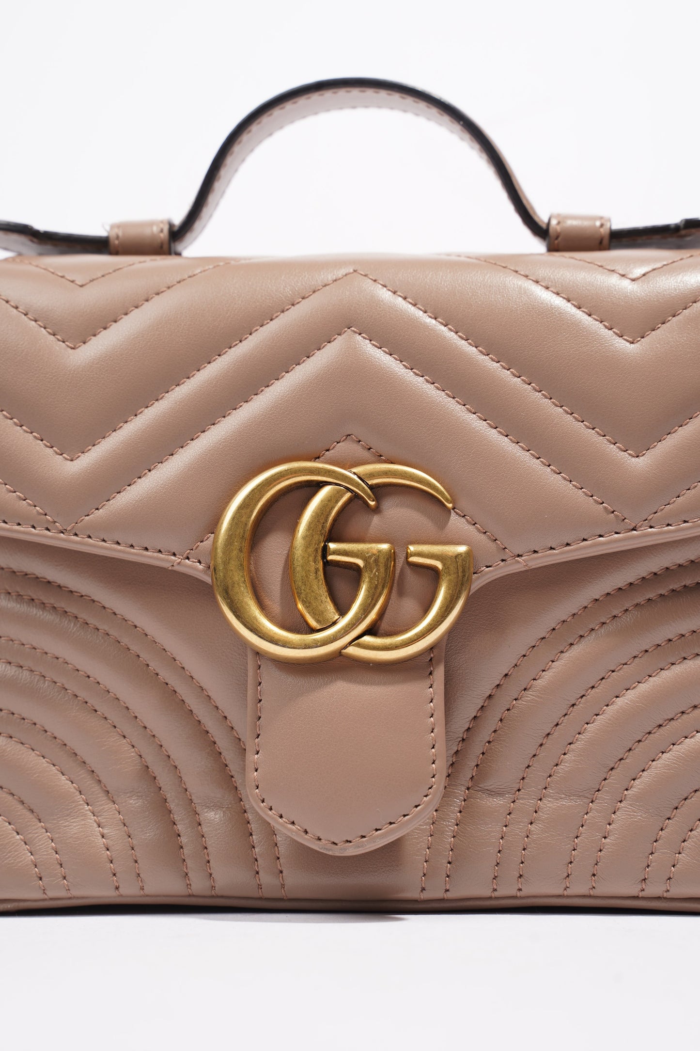 Gucci GG Marmont Top Handle Flap Bag Mauve Leather Mini