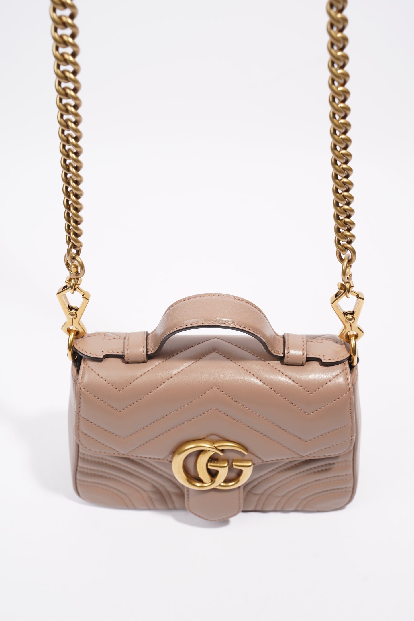 Gucci GG Marmont Top Handle Flap Bag Mauve Leather Mini