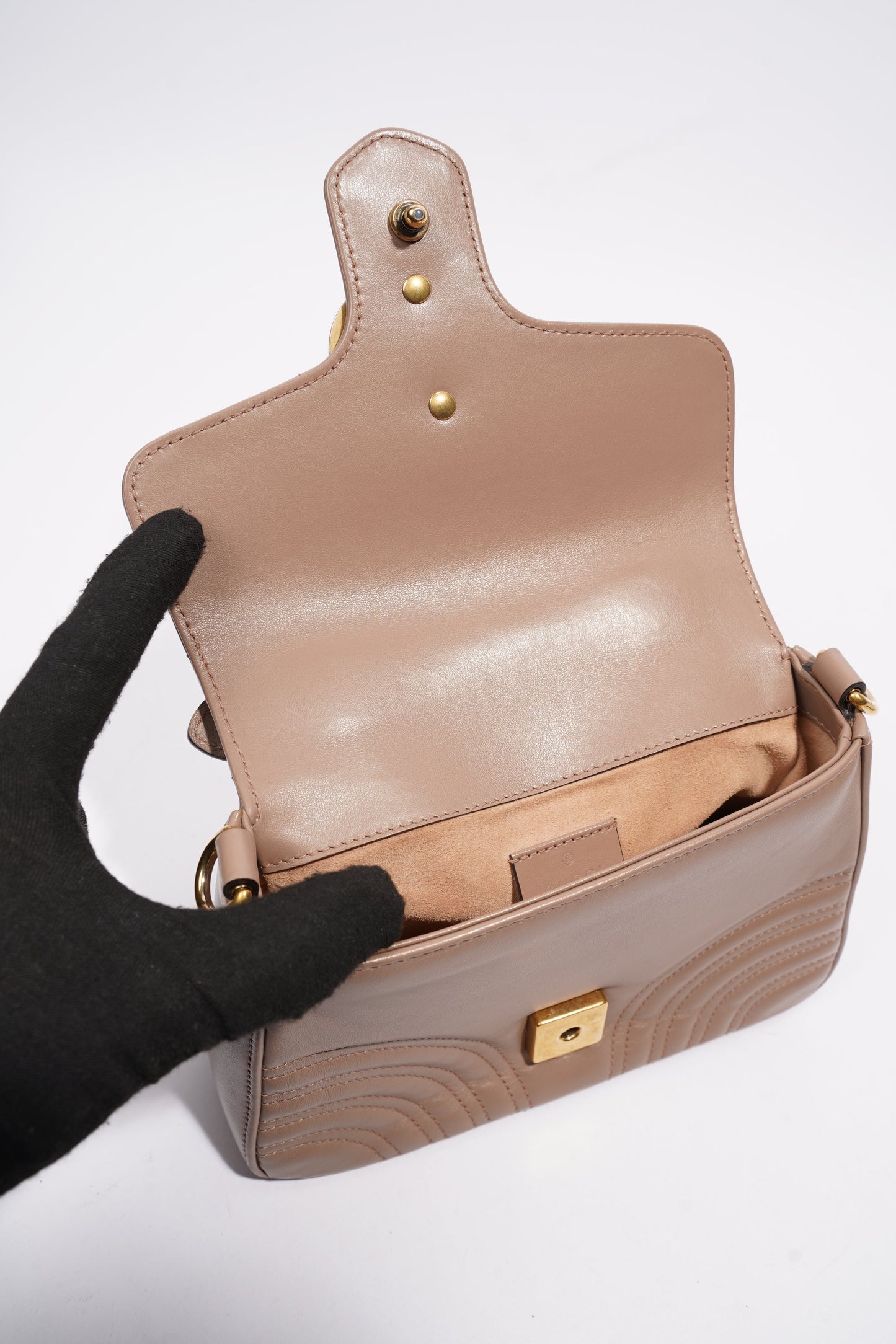 Gucci GG Marmont Top Handle Flap Bag Mauve Leather Mini