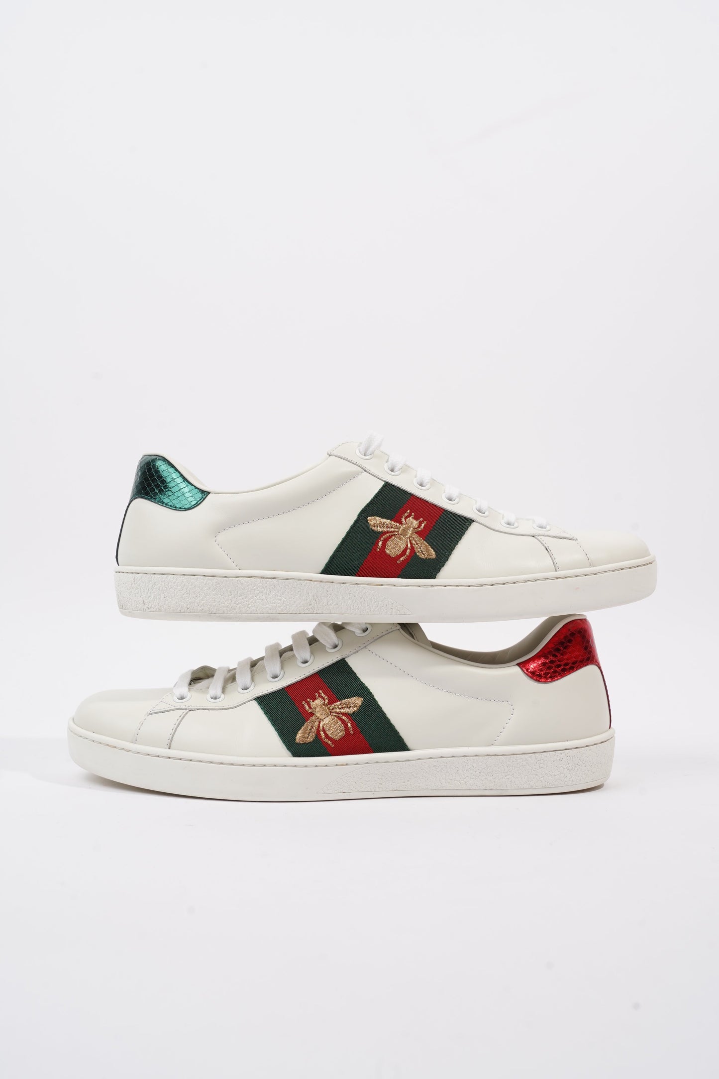 Gucci Ace Embroidered Bee White / Red / Green Leather EU 42 UK 8