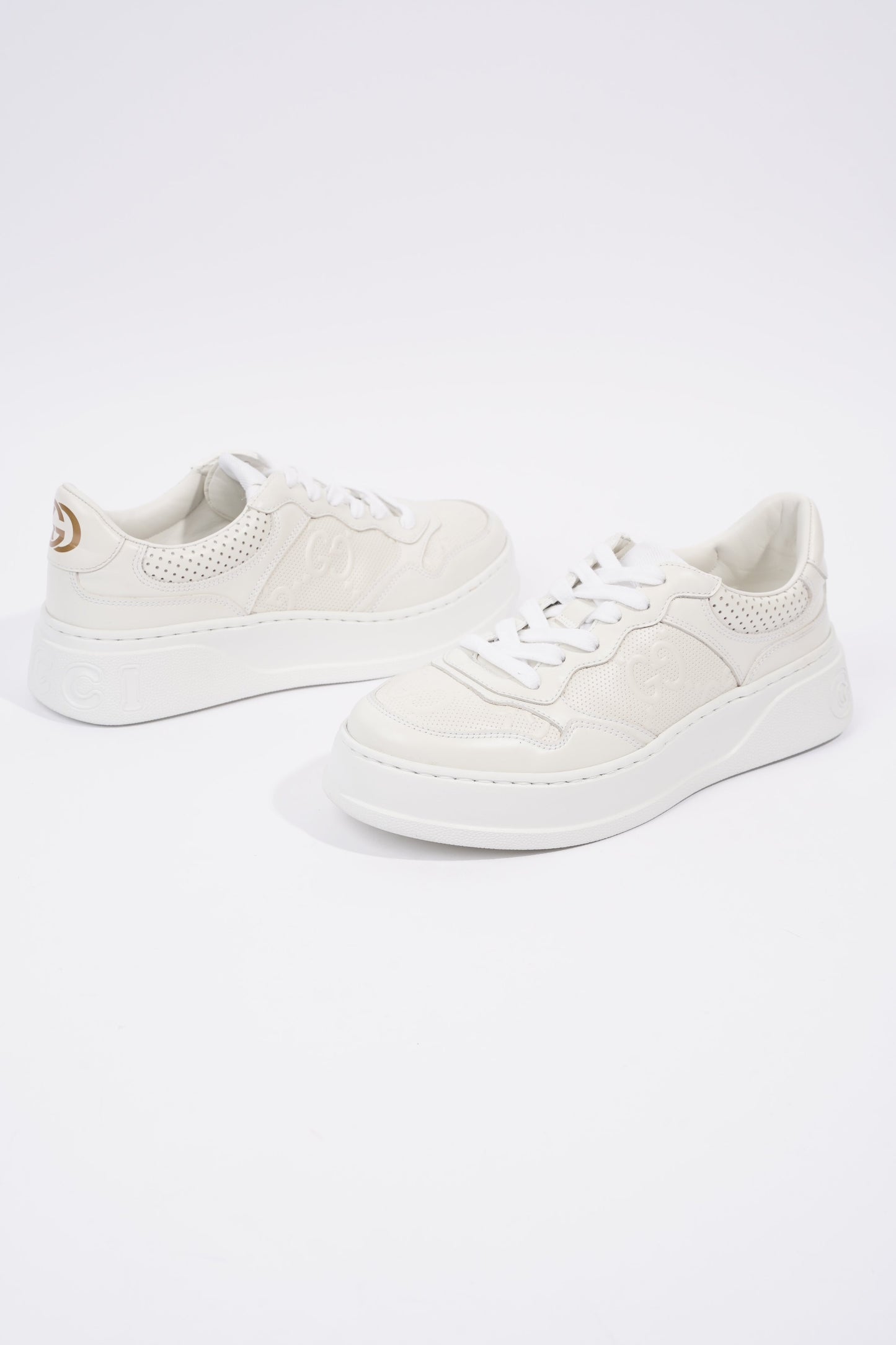 Gucci GG Embossed White Leather EU 38 UK 5