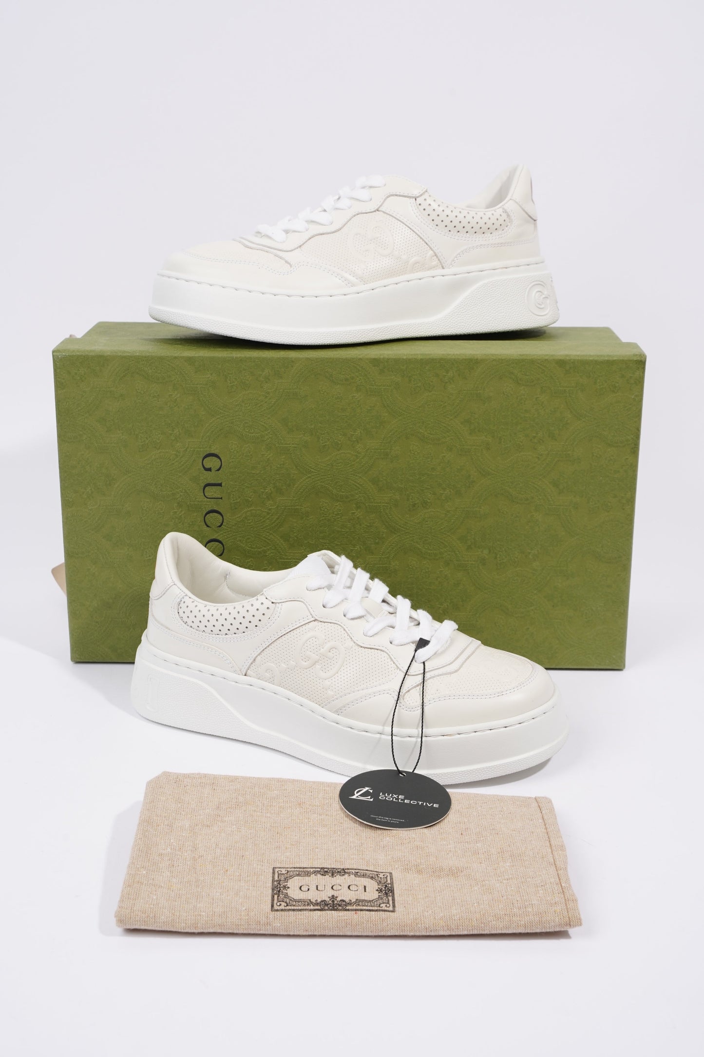 Gucci GG Embossed White Leather EU 38 UK 5