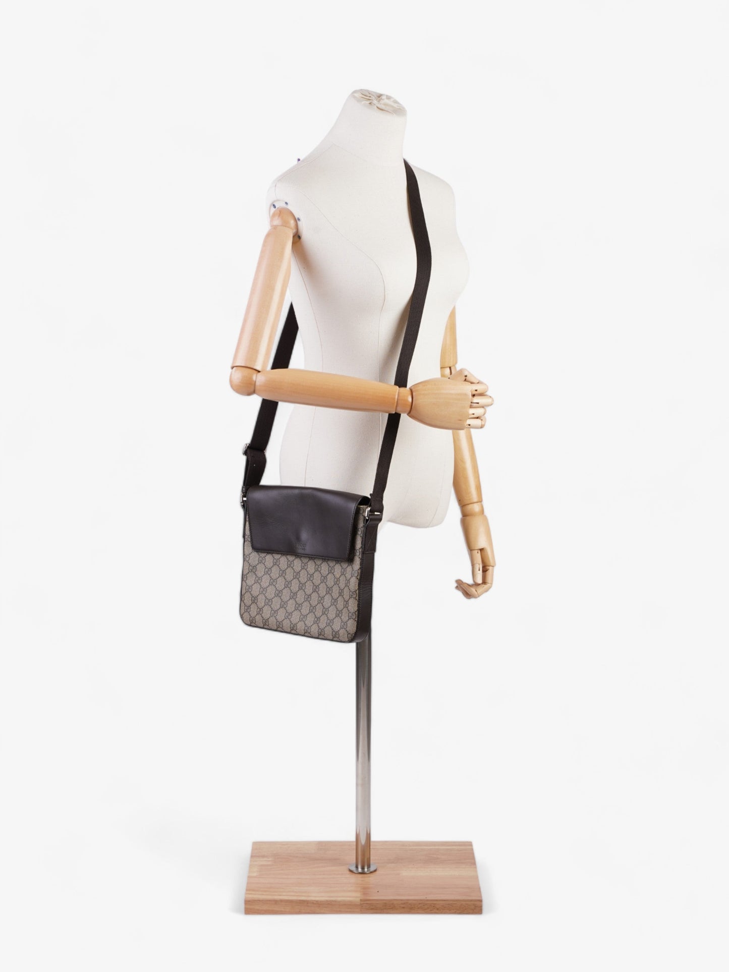 Gucci Classic Flap  Beige And Ebony GG Supreme / Brown Coated Canvas