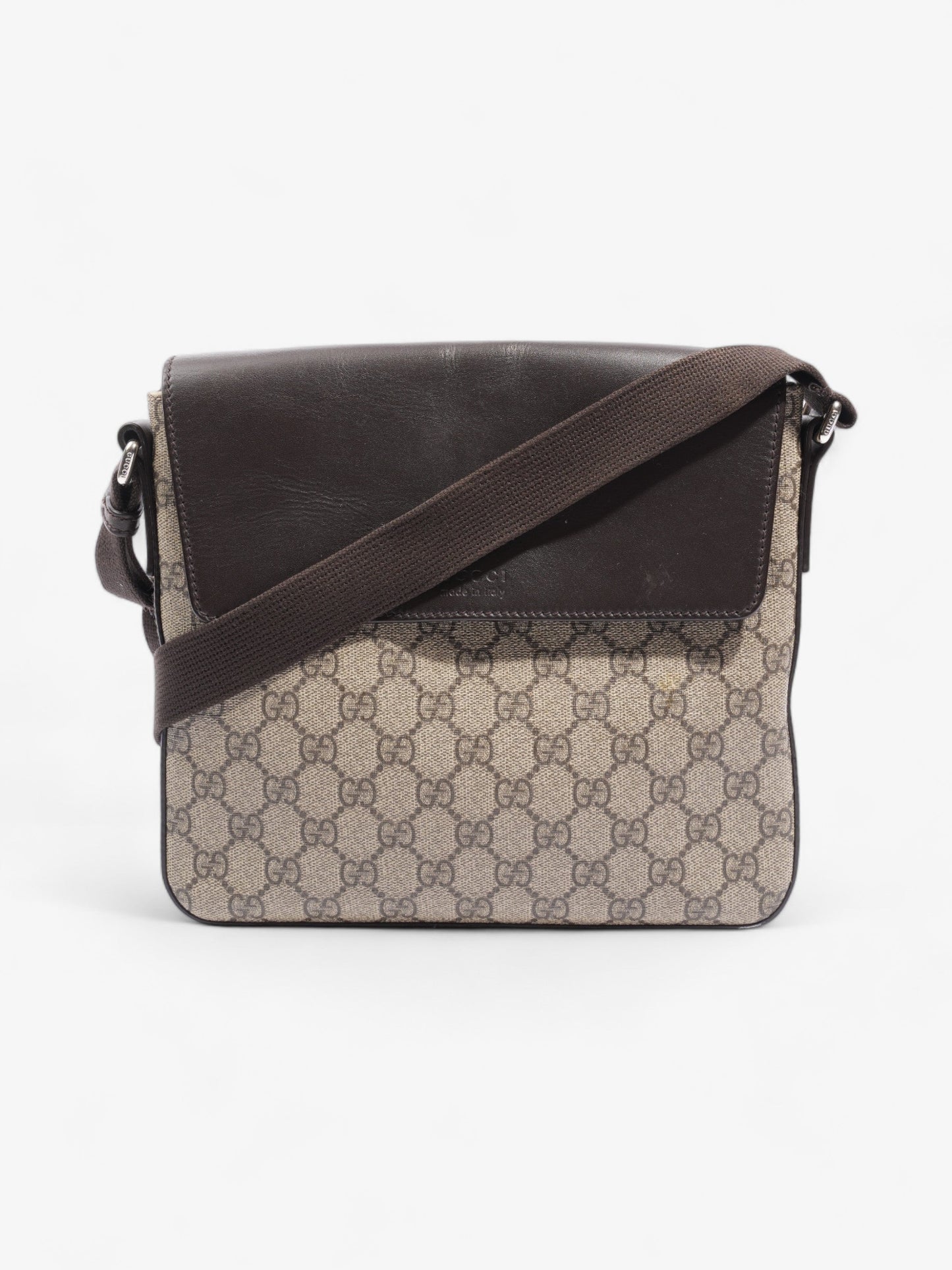 Gucci Classic Flap  Beige And Ebony GG Supreme / Brown Coated Canvas
