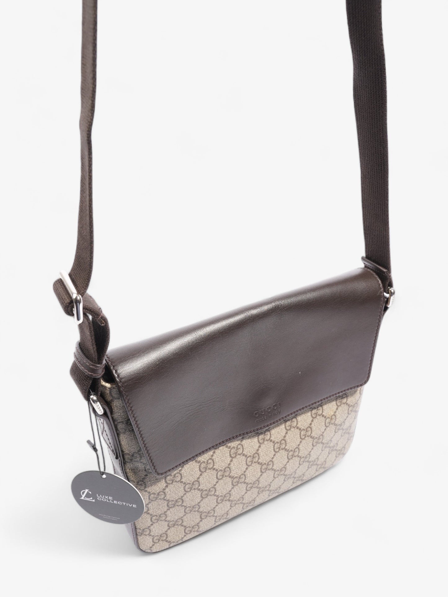 Gucci Classic Flap  Beige And Ebony GG Supreme / Brown Coated Canvas