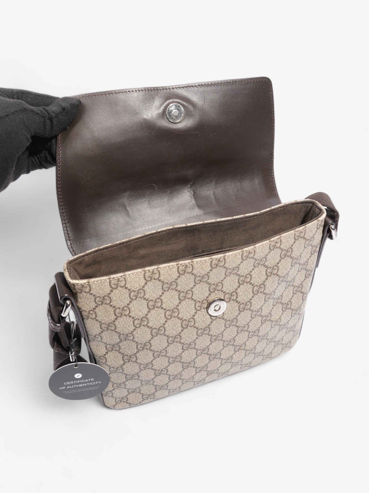 Gucci Classic Flap  Beige And Ebony GG Supreme / Brown Coated Canvas
