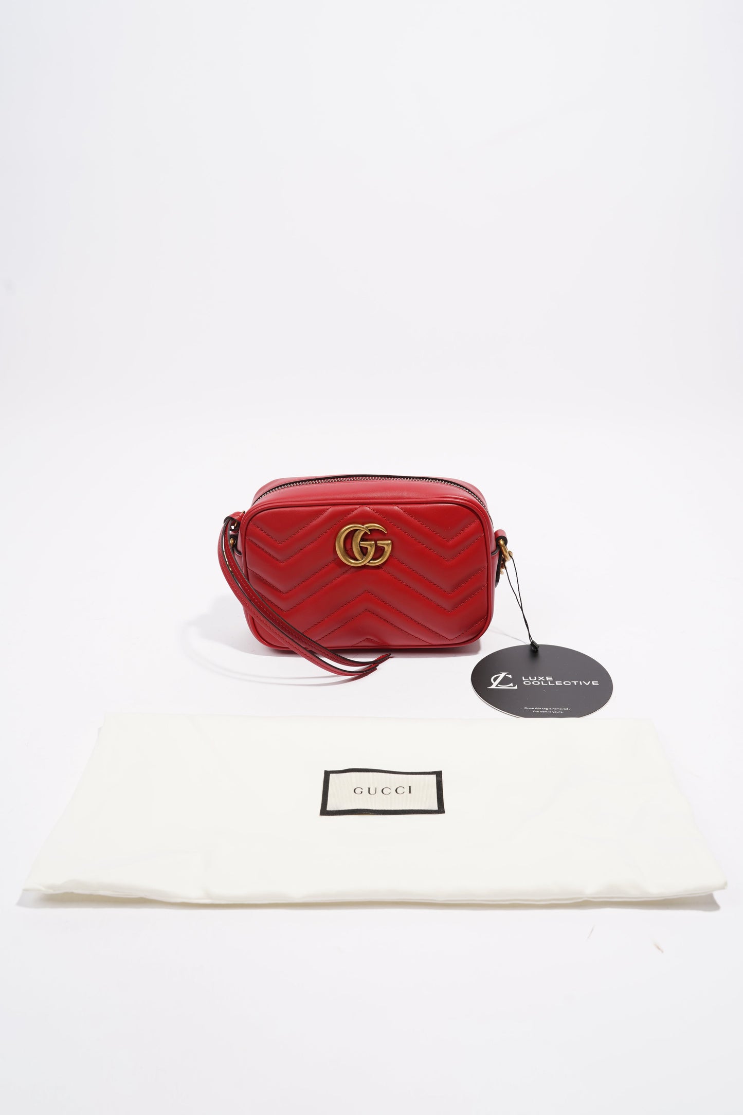 Gucci Marmont Zip Red Matelasse Leather Mini