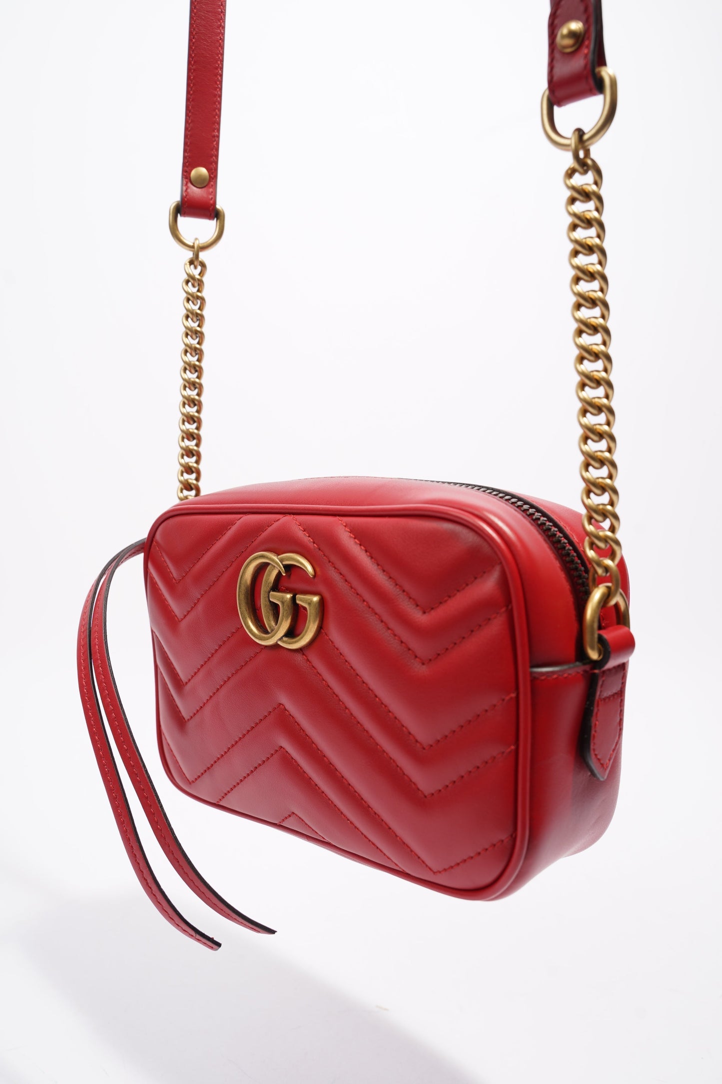 Gucci Marmont Zip Red Matelasse Leather Mini