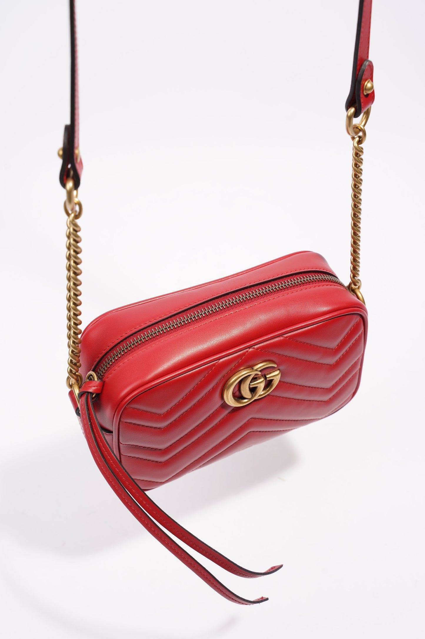 Gucci Marmont Zip Red Matelasse Leather Mini