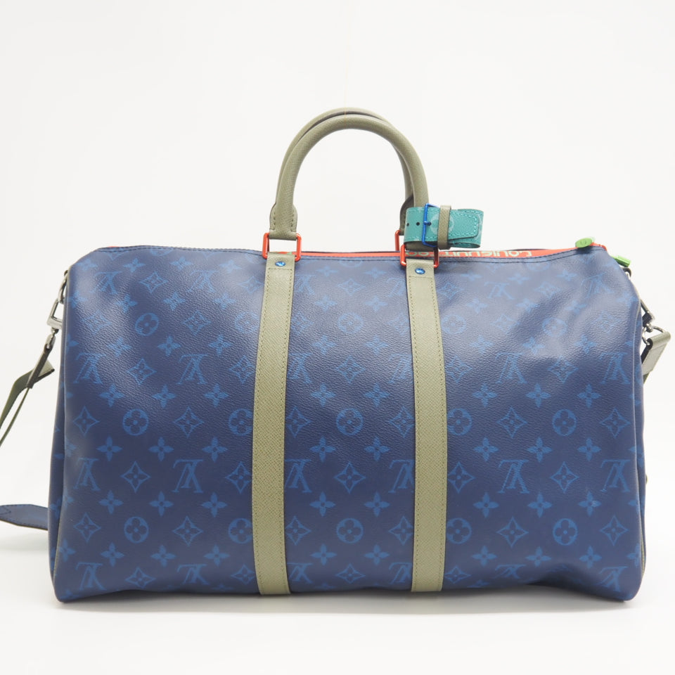LOUIS VUITTON Boston Duffel bag M43855 leather blue monogram pacific Keepall  bandouliere45